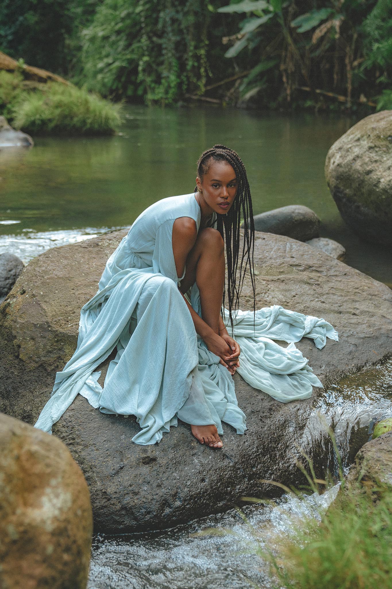 Ice Blue Makosh Wedding Dress | Silk & Crinkle Cotton Boho Gown - Image 8