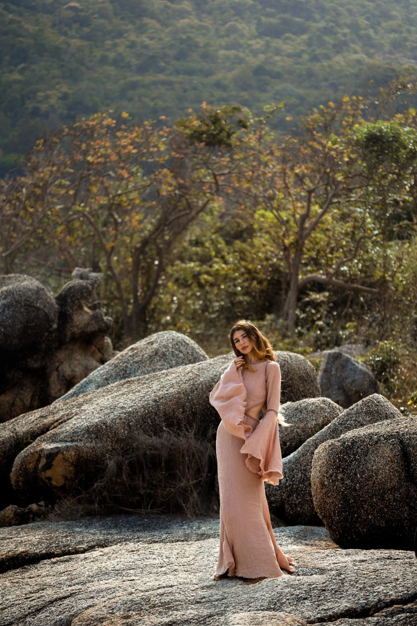 New Mandara Linen Maxi Dress Desert Rose Clay , Long Sleeve Backless · Flowing Bohemian Silhouette - Image 11