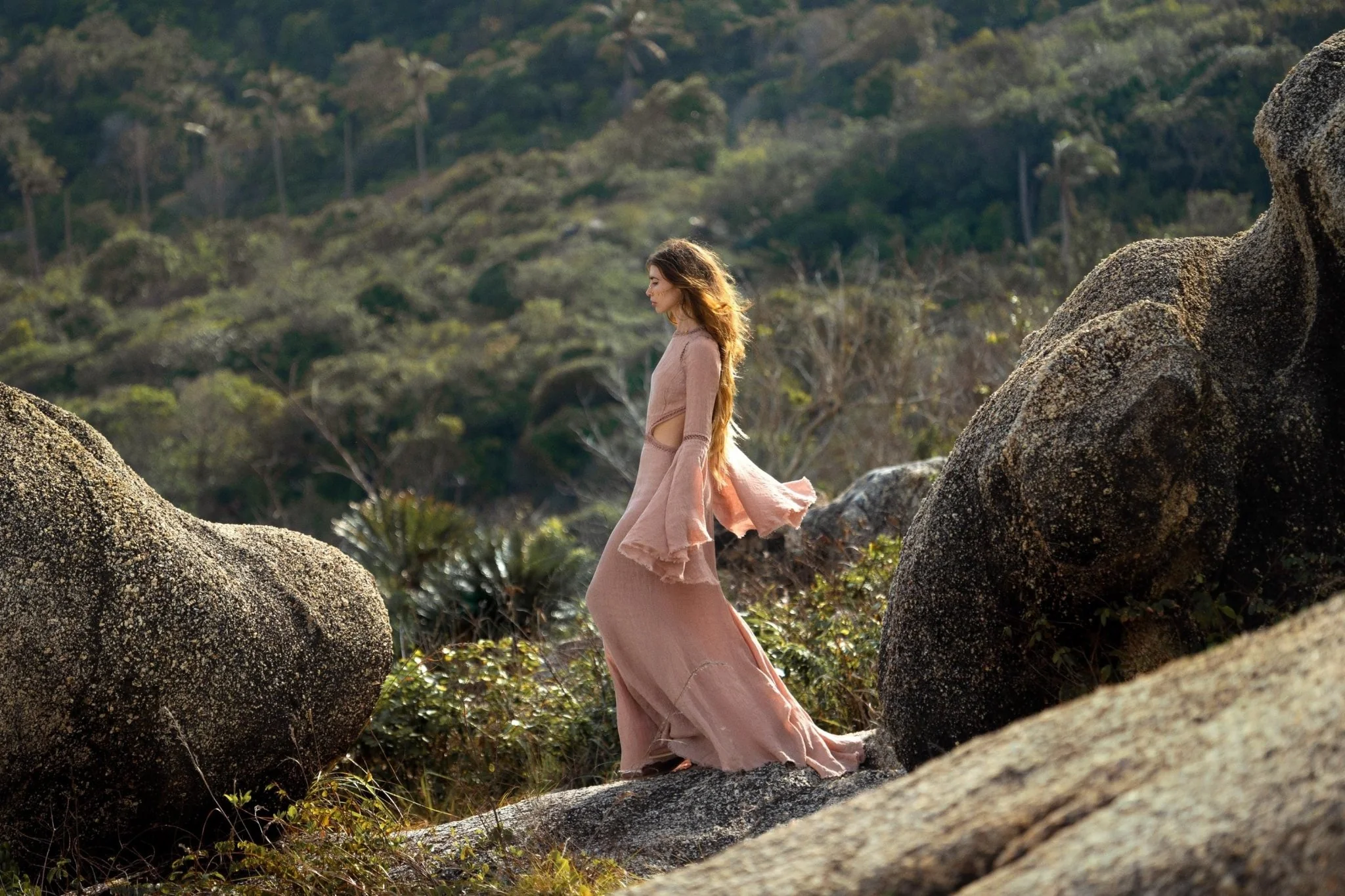 New Mandara Linen Maxi Dress Desert Rose Clay , Long Sleeve Backless · Flowing Bohemian Silhouette - Image 9