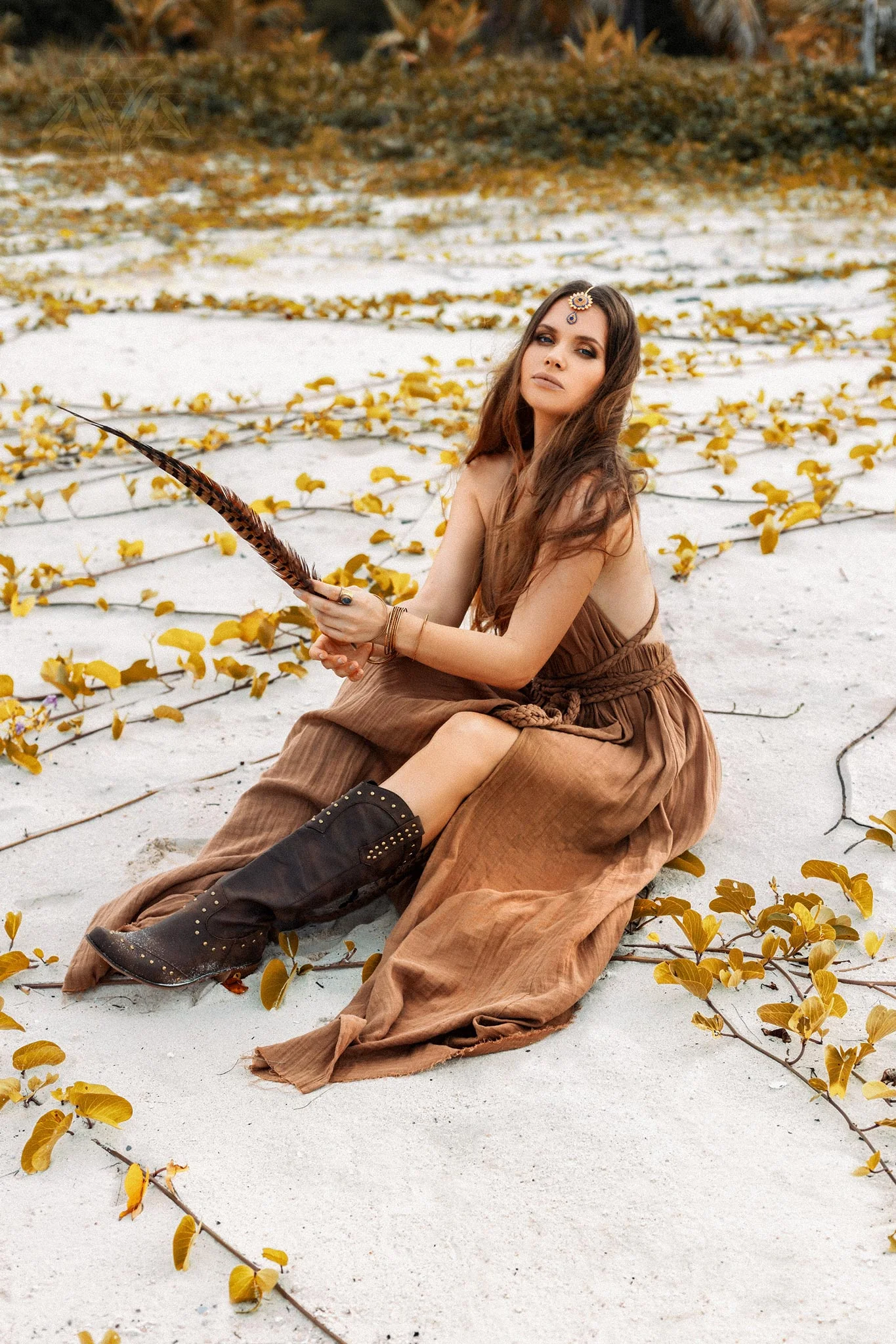 Ochre Greek Goddess Dress - Elegant Women's Clothing - Image 9