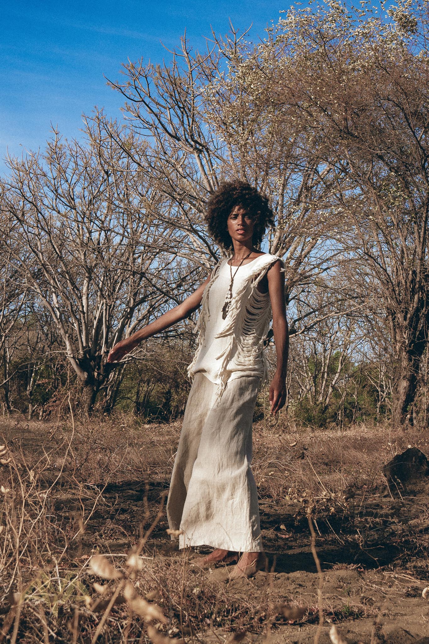 Off-White Bohemian Top with Tassels Sides - Image 3