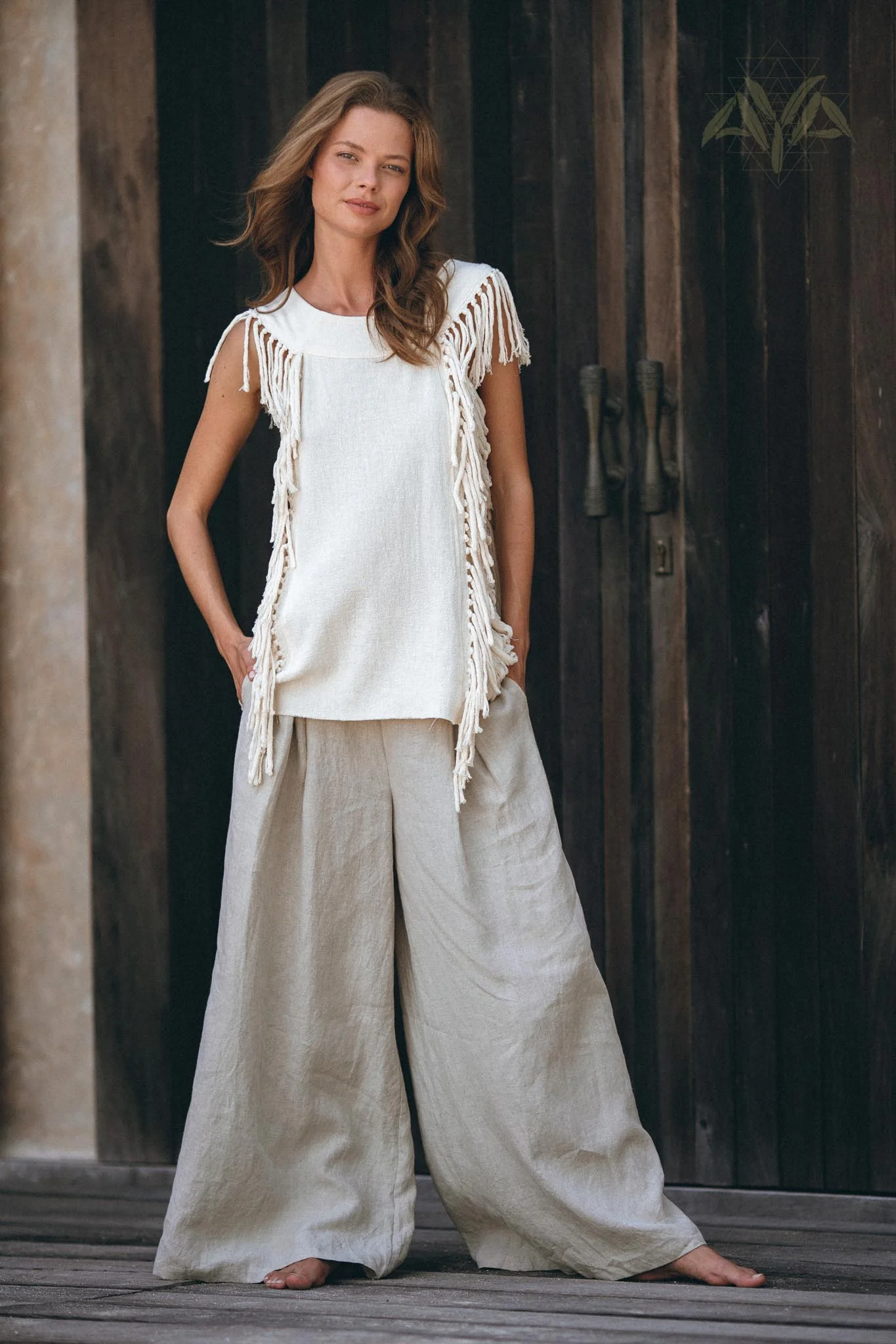 Off-White Bohemian Top with Tassels Sides - Image 4