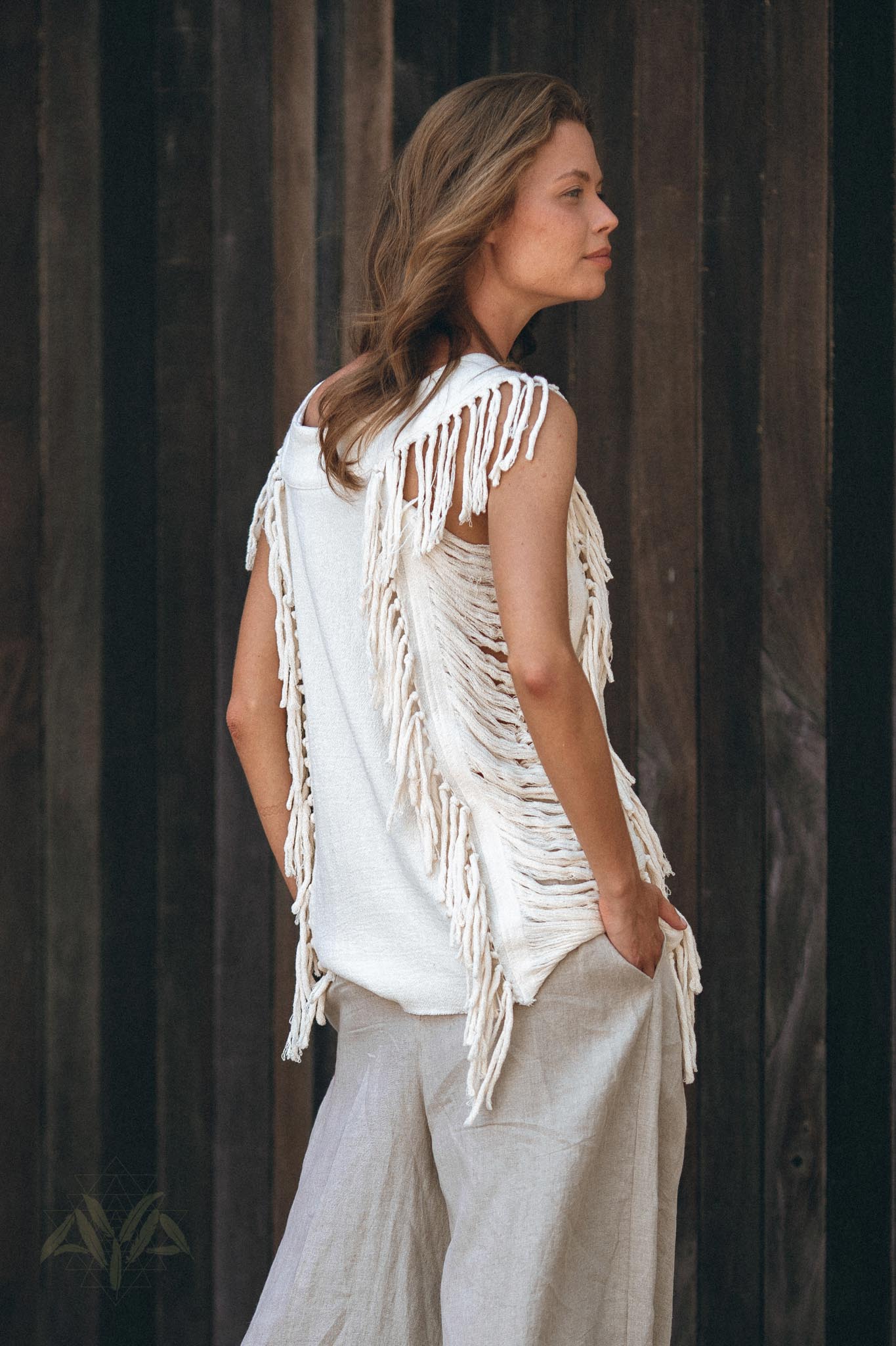 Off-White Bohemian Top with Tassels Sides - Image 5