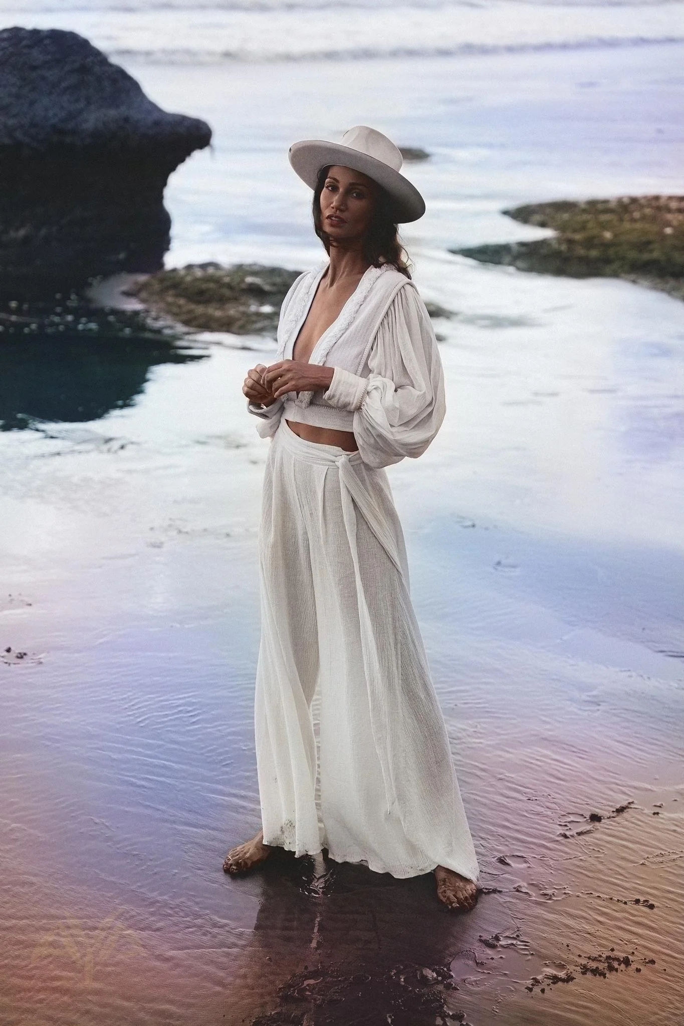 Off White Adjustable Pants • Casual Wide Boot Trousers • Cocktail Summer Pants - Image 4