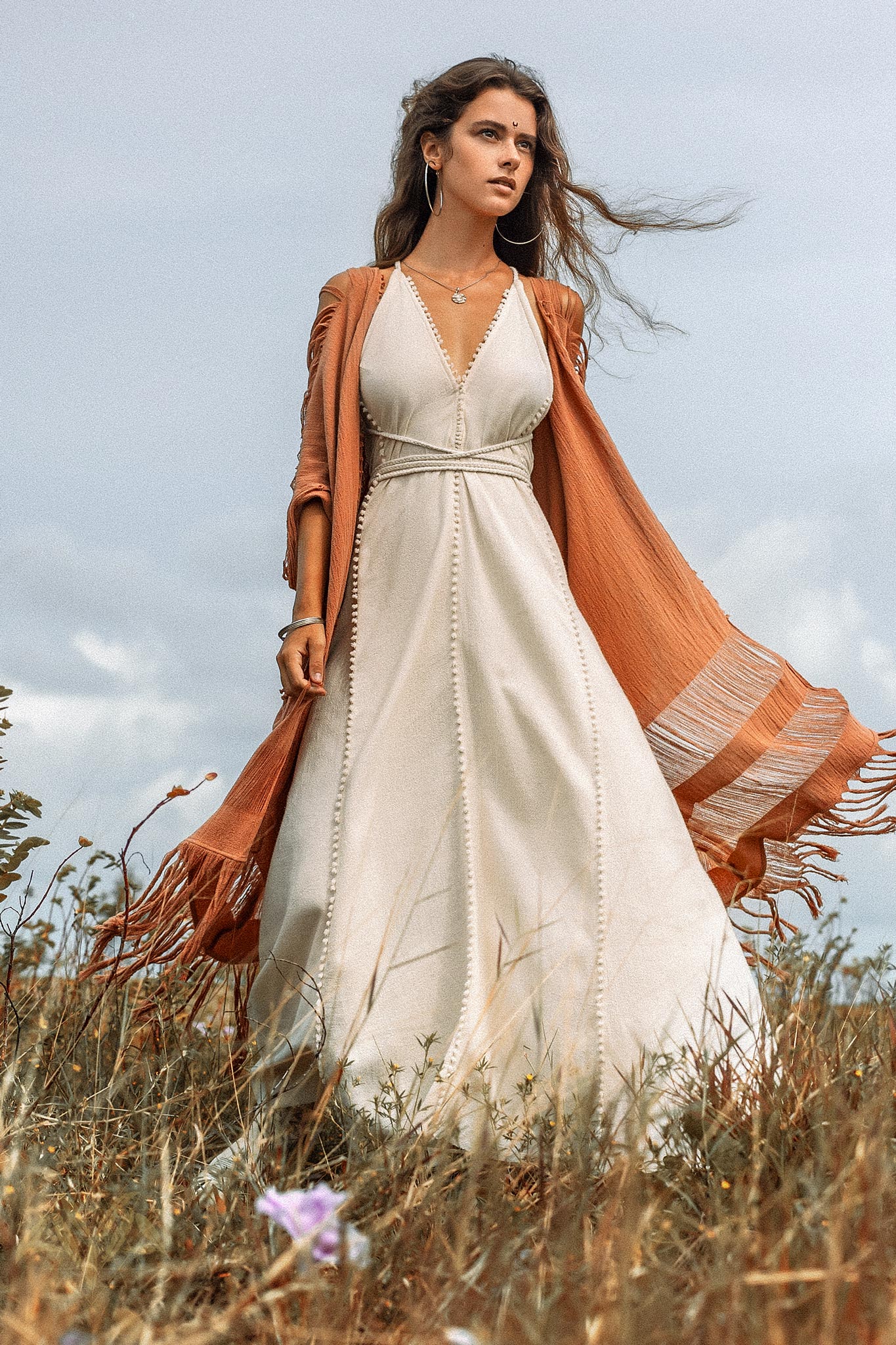 Off-White Boho Beach Wedding Dress • Bohemian Homespun Cotton Dress - Image 2