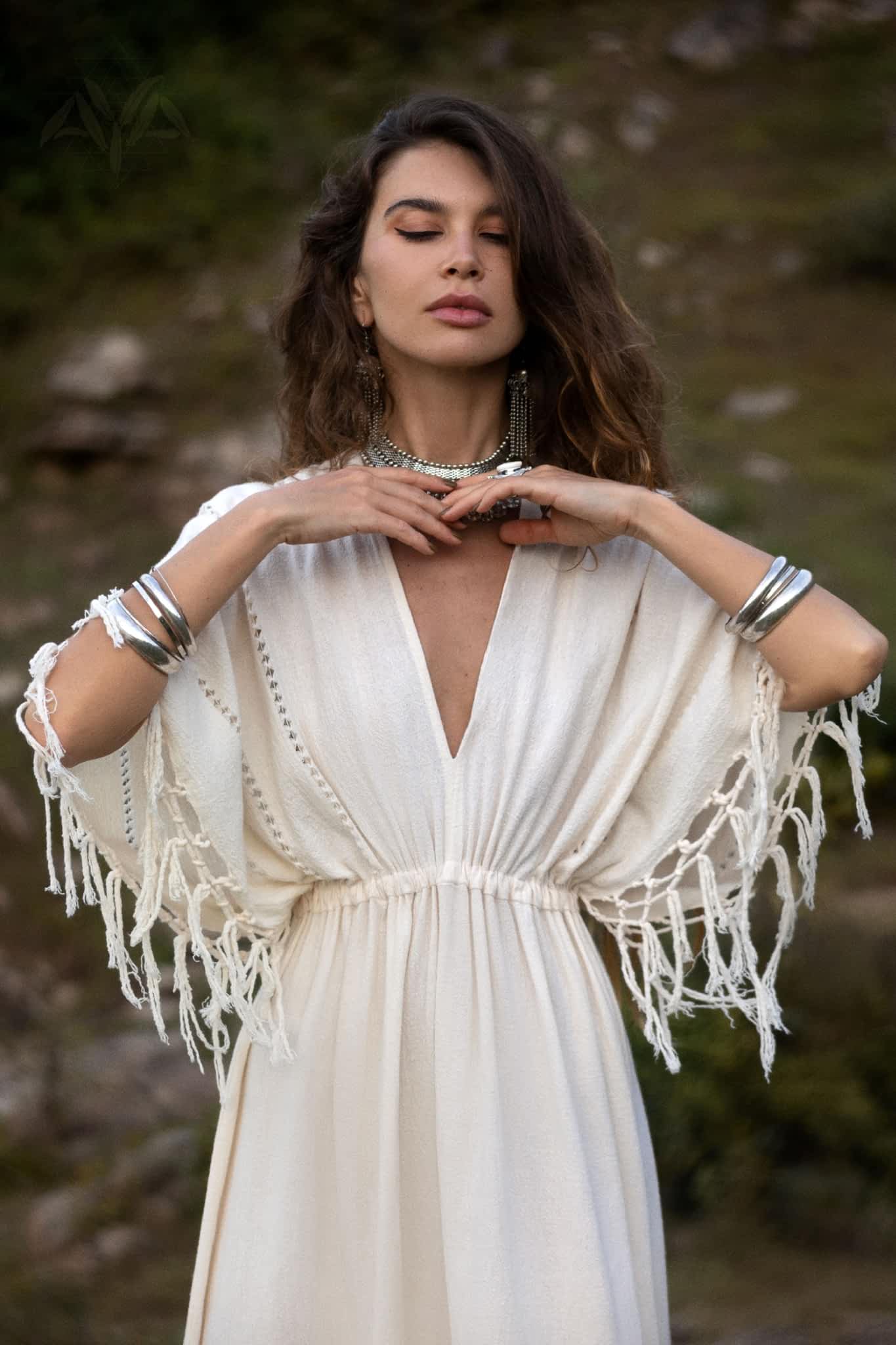 Off-White Boho Dress • Boho Goddess Dress • Maxi Bridesmaid Dress