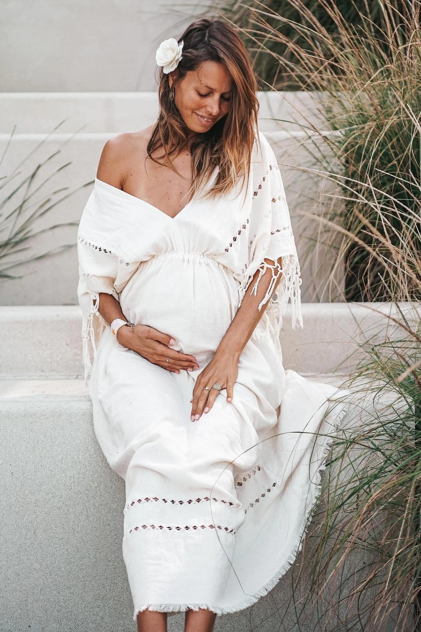 Off-White Boho Dress • Boho Goddess Dress • Maxi Bridesmaid Dress - Image 11