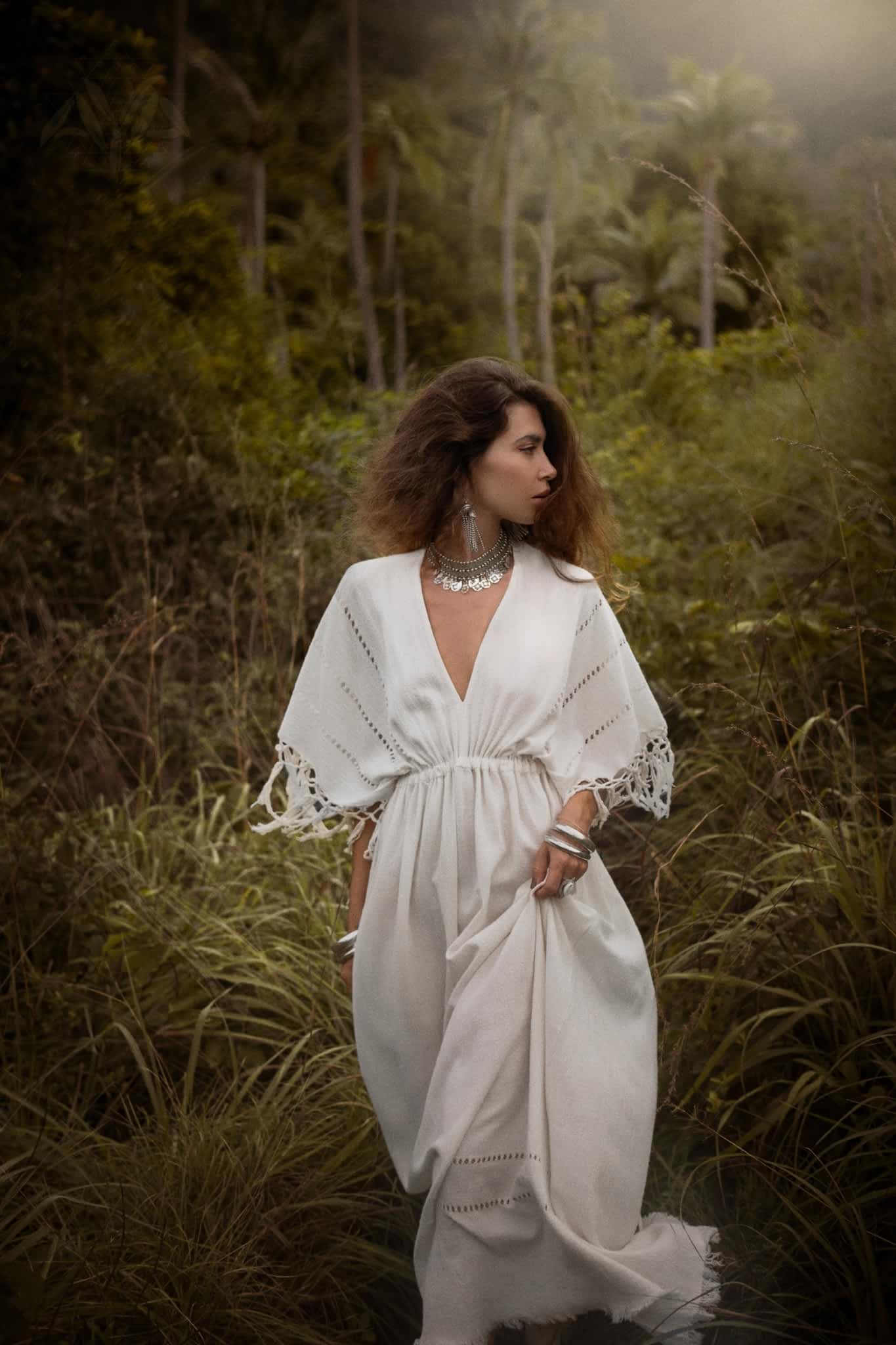 Off-White Boho Dress • Boho Goddess Dress • Maxi Bridesmaid Dress - Image 2