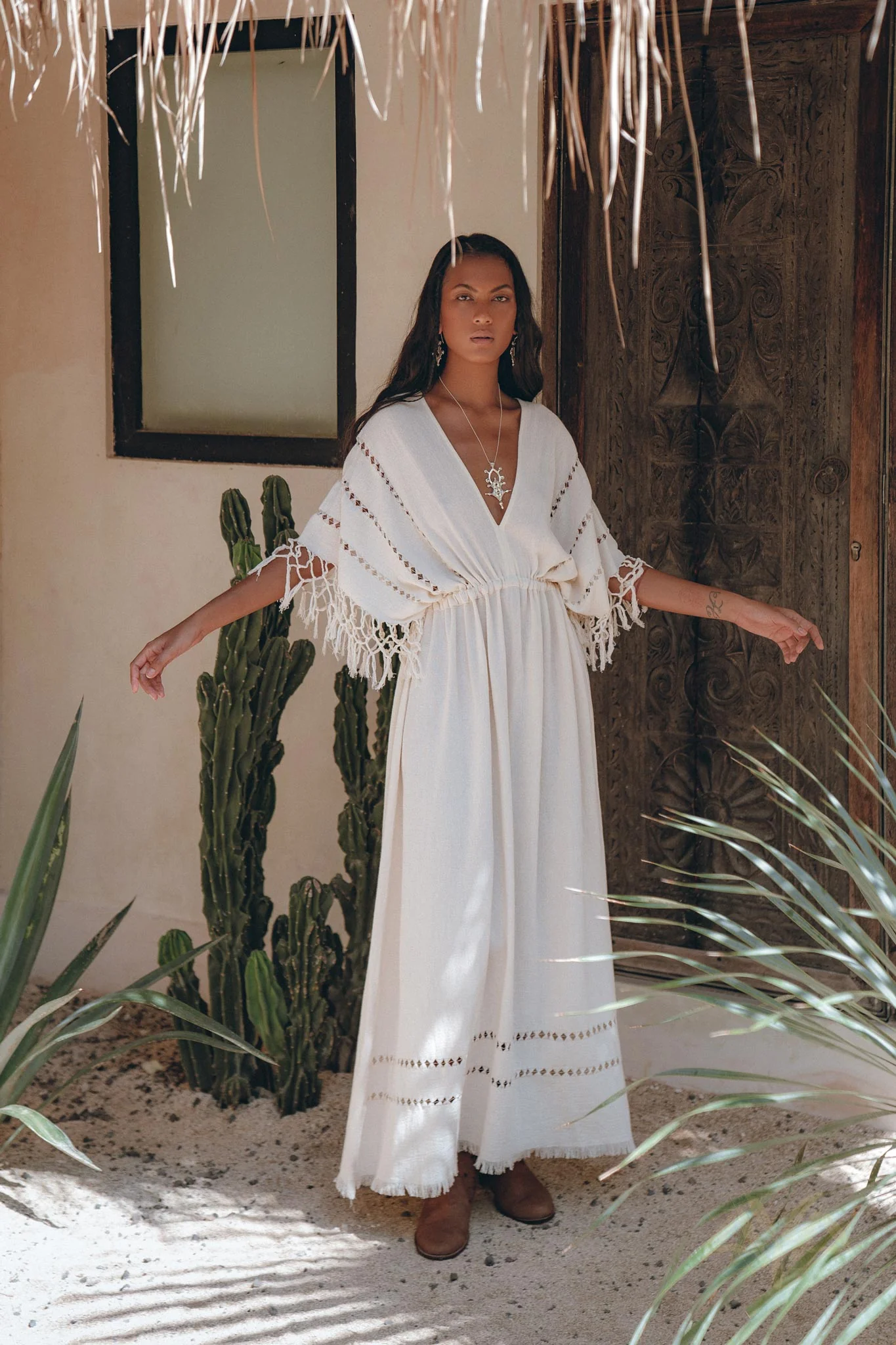 Off-White Boho Dress • Boho Goddess Dress • Maxi Bridesmaid Dress - Image 6