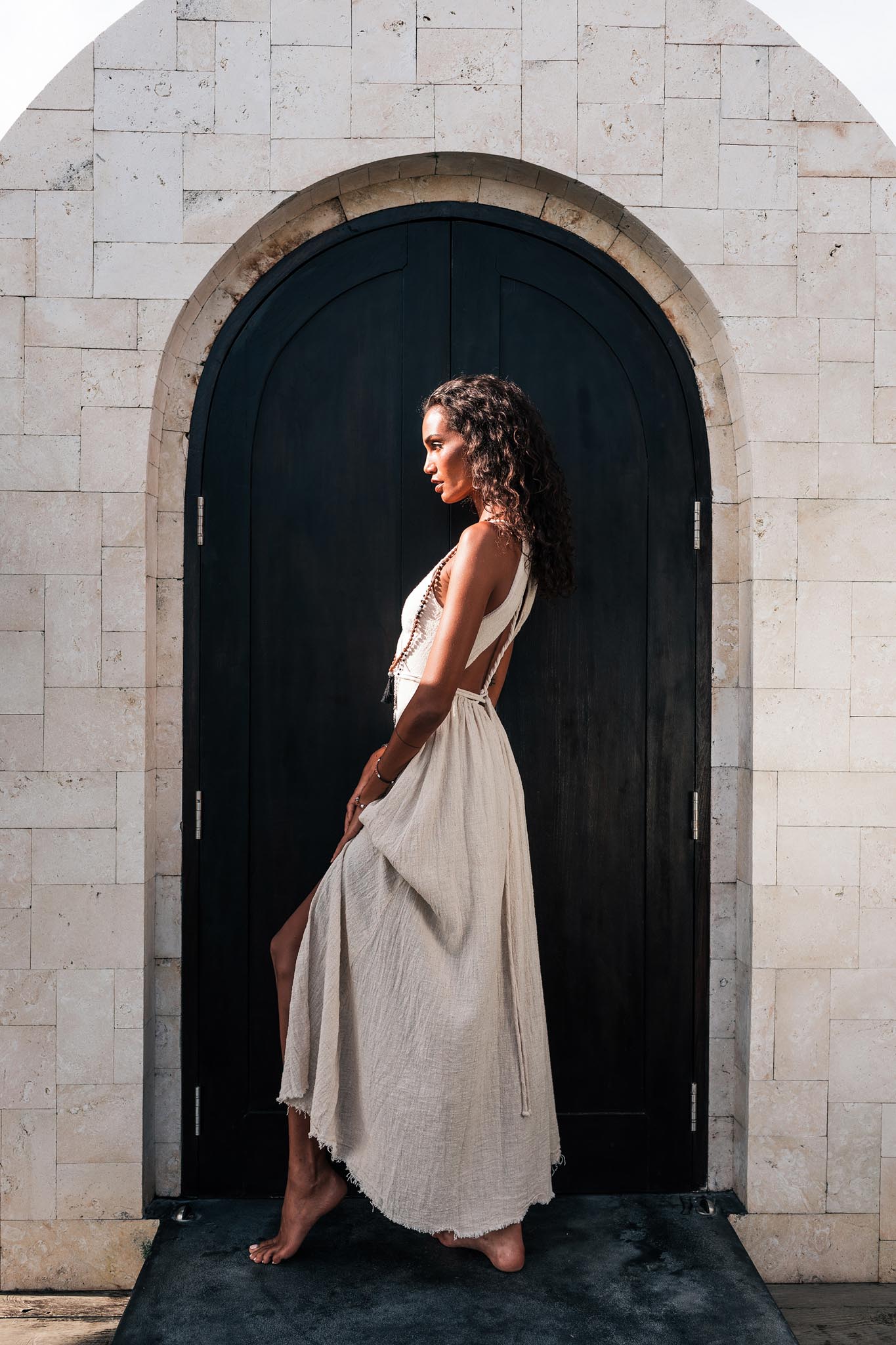 Off-White Simple Boho Wedding Dress