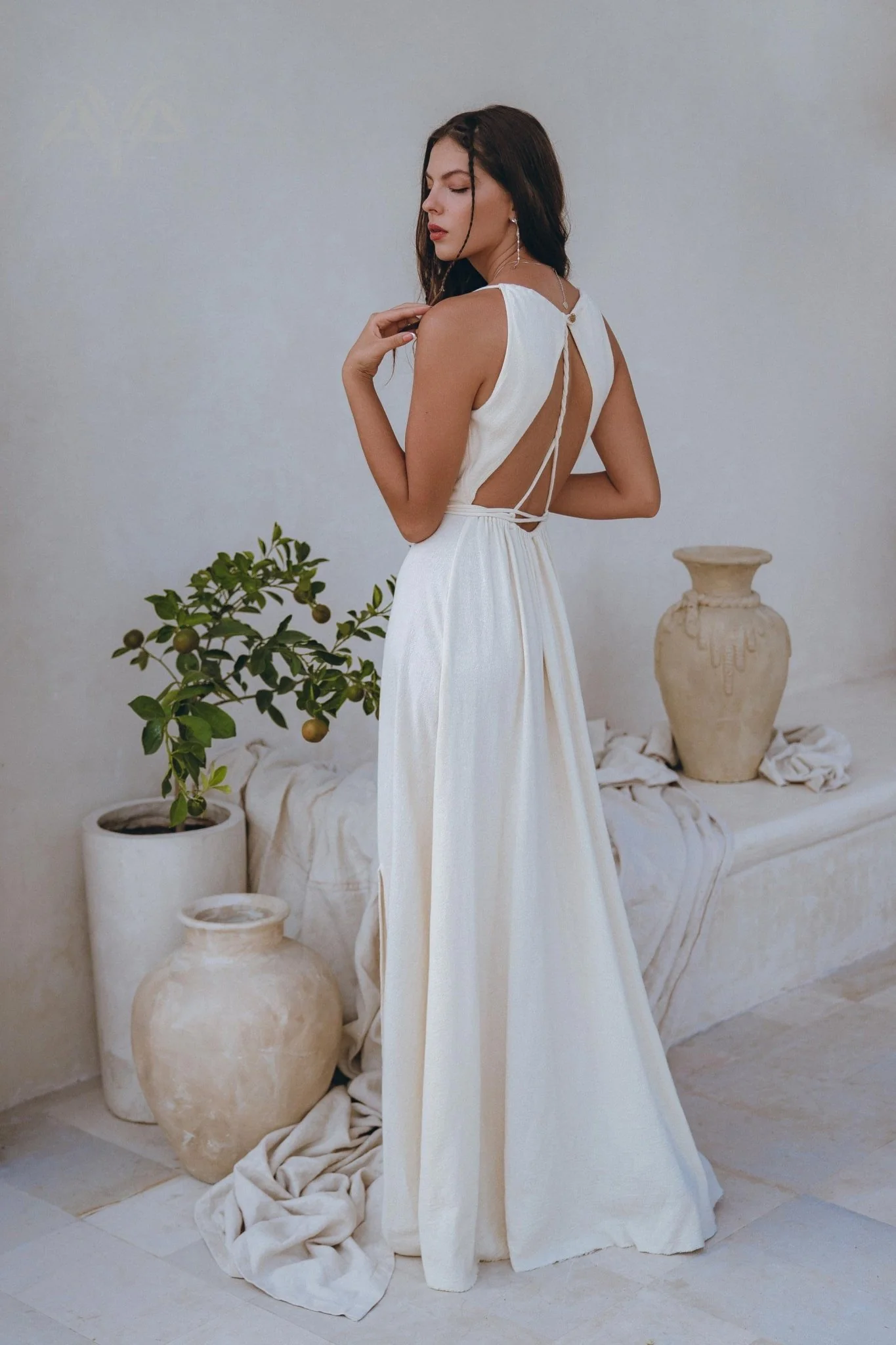 Off-White Simple Boho Wedding Dress - Image 11