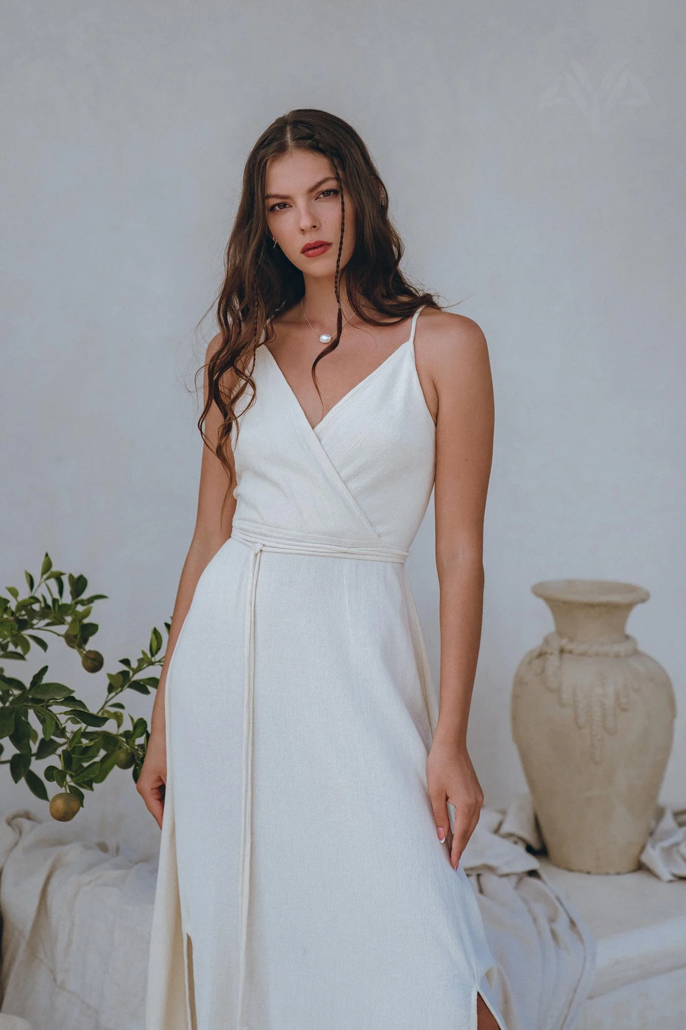 Off-White Simple Boho Wedding Dress - Image 3