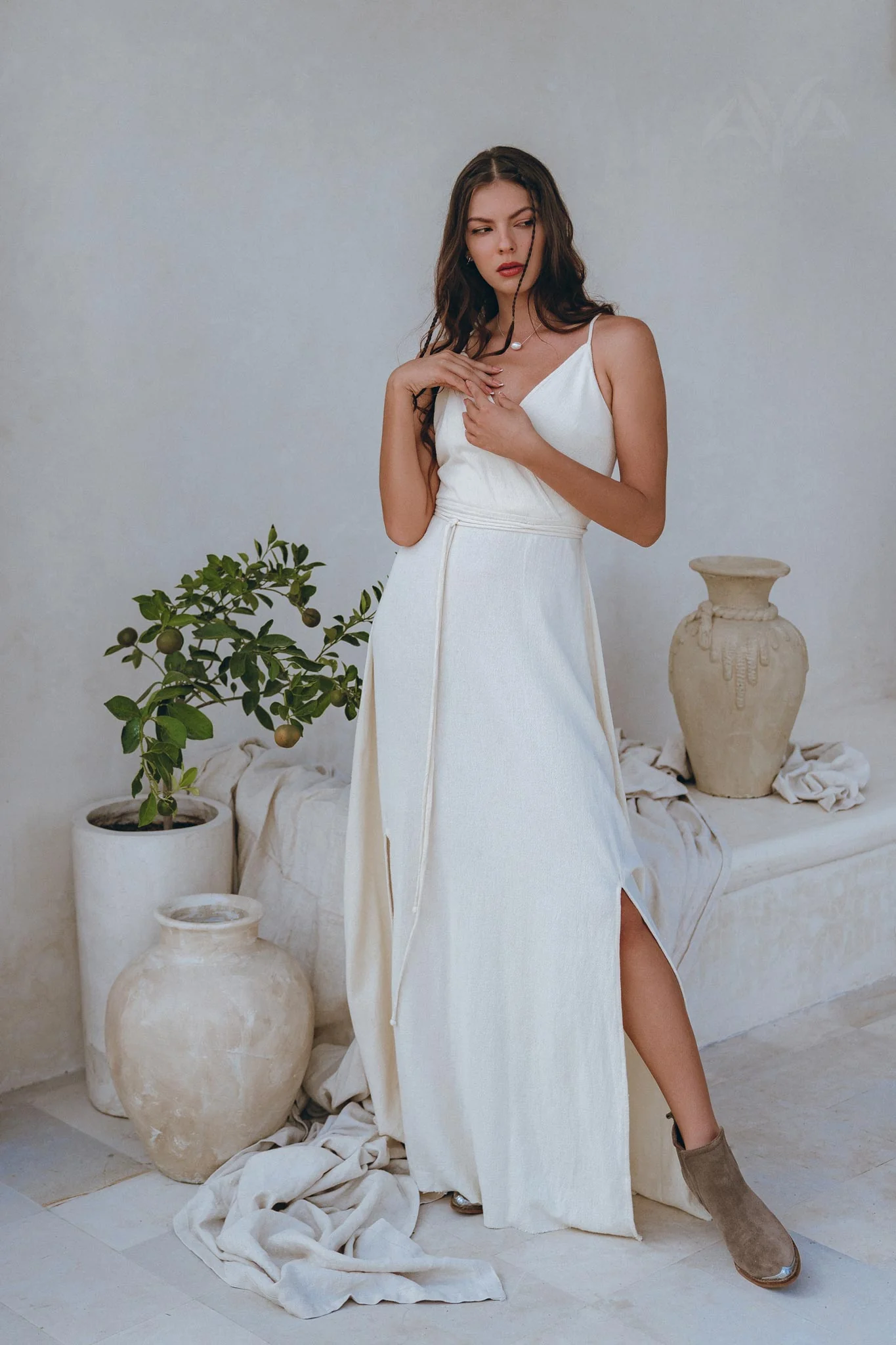 Off-White Simple Boho Wedding Dress - Image 5