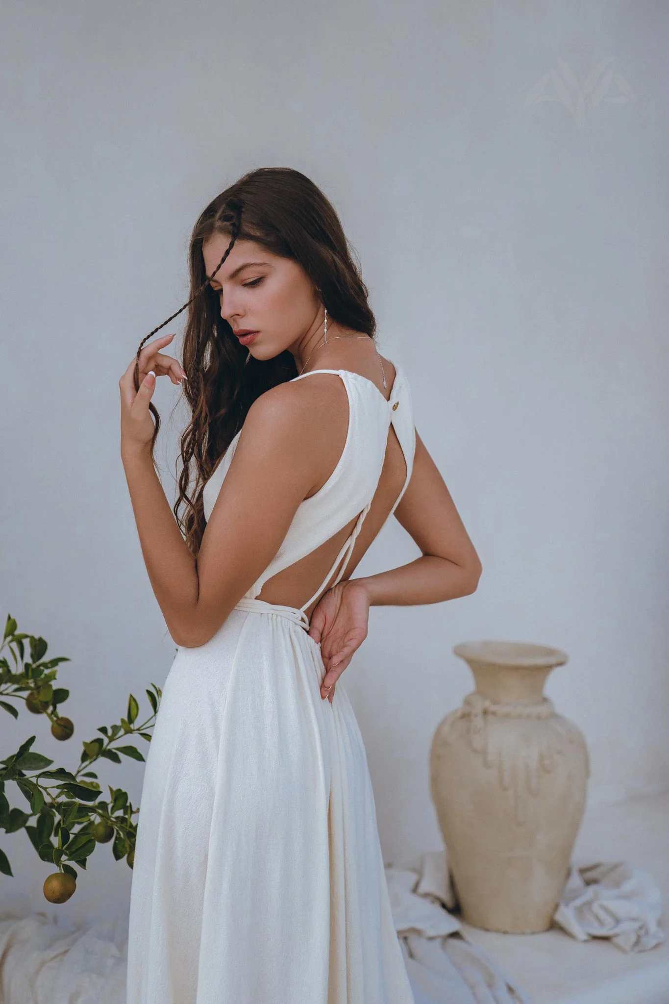 Off-White Simple Boho Wedding Dress - Image 6