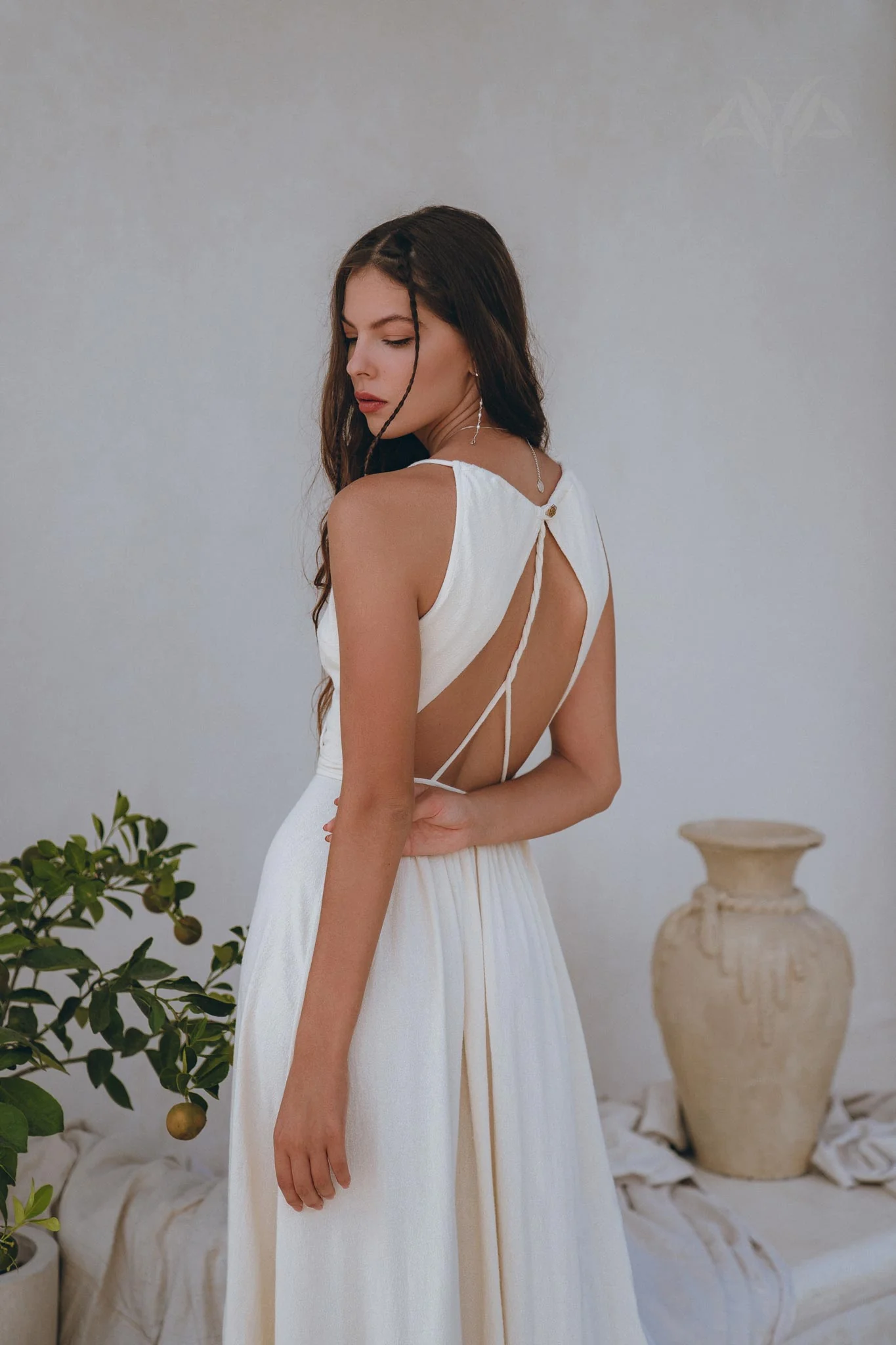 Off-White Simple Boho Wedding Dress - Image 8