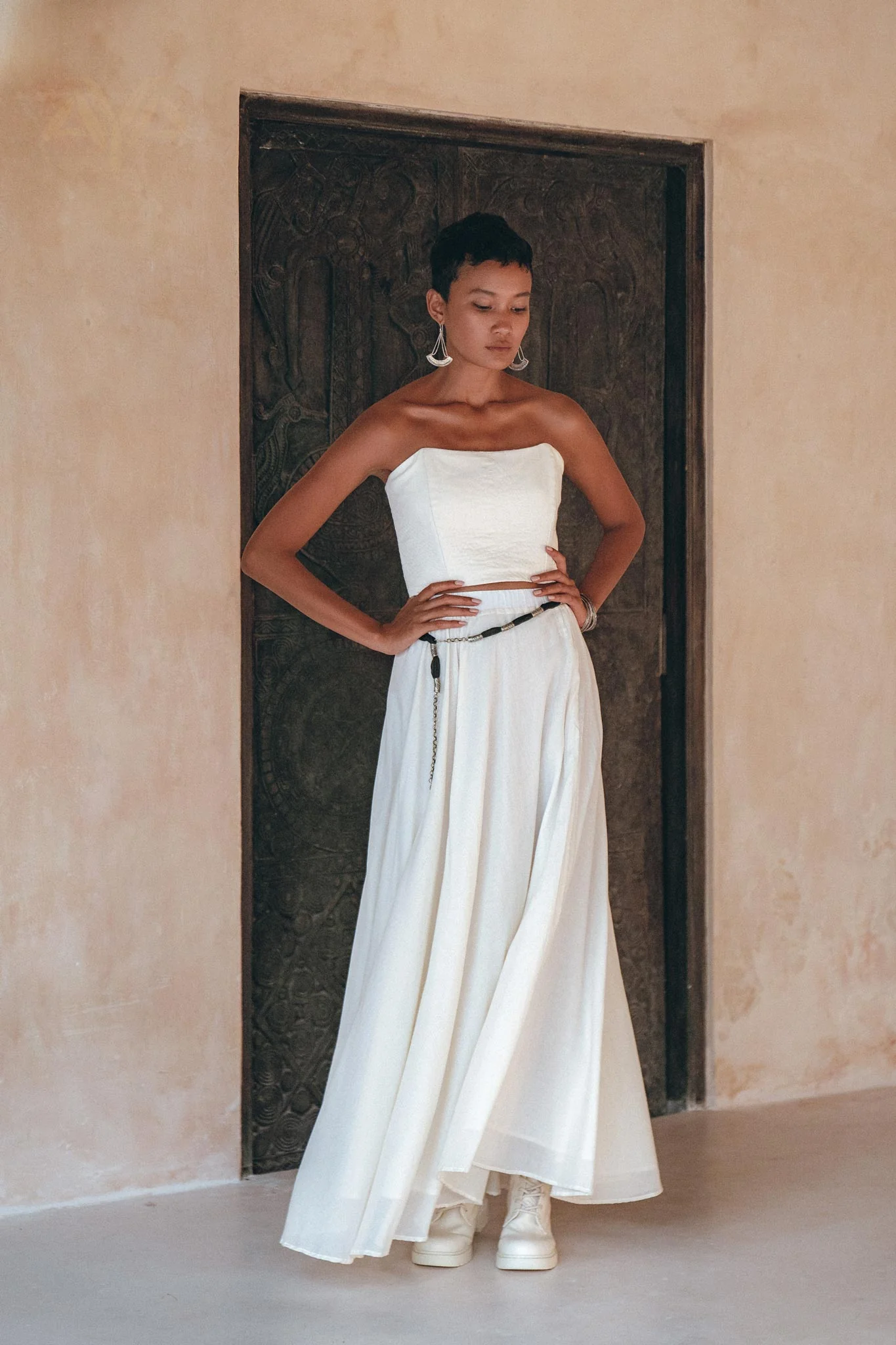Off-White Boho Top Corset and Skirt • Summer Crop Top Corset and Skirt - Image 7