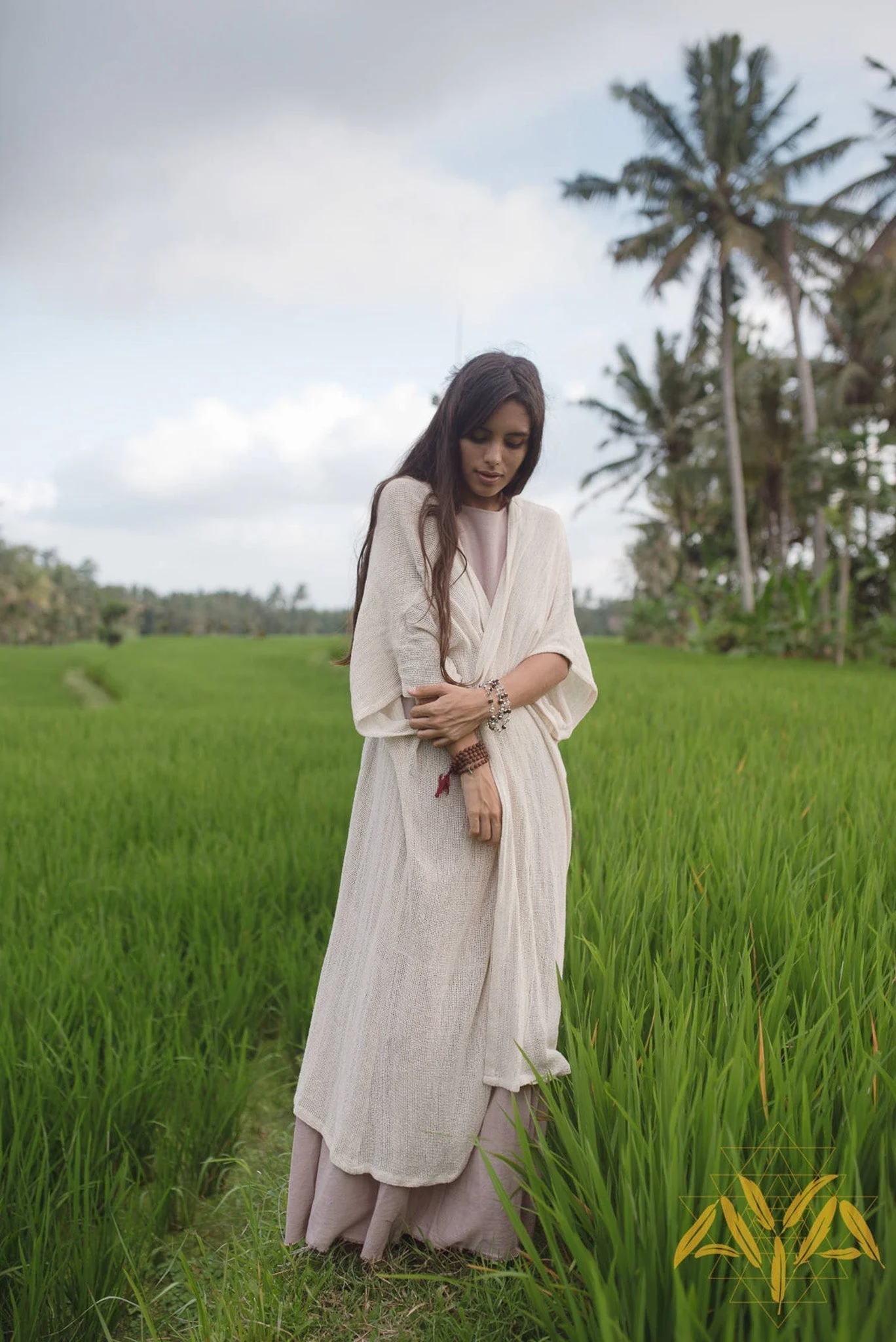 Off-White Cotton Boho Kimono Cover-up • Bridal Cape • Poncho Robe - Image 2