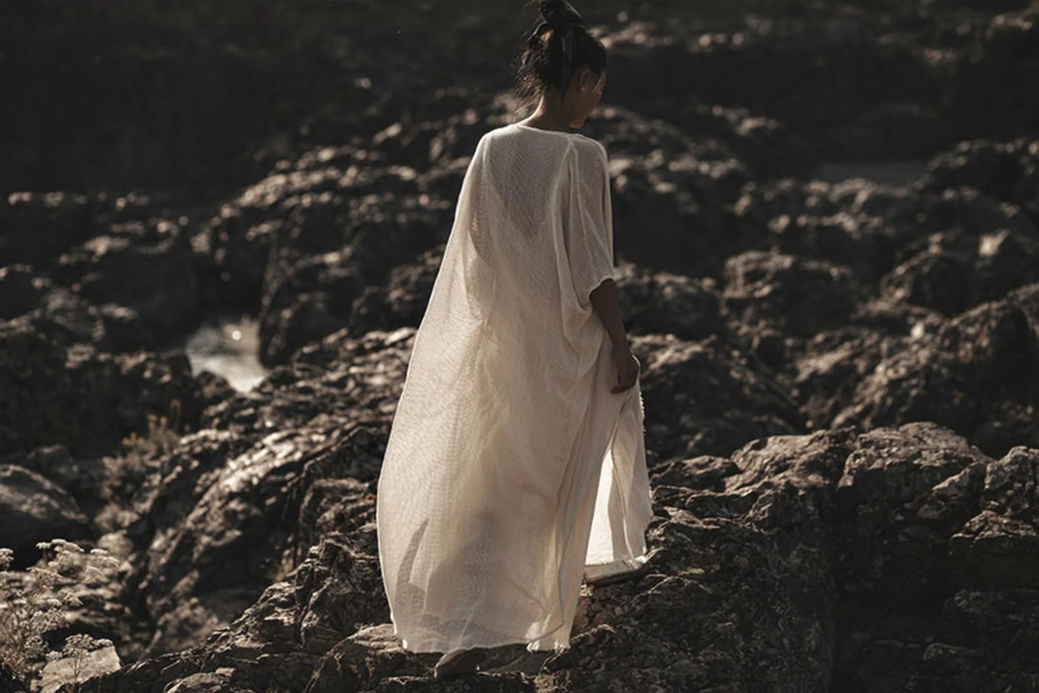 Off-White Cotton Boho Kimono Cover-up • Bridal Cape • Poncho Robe - Image 4