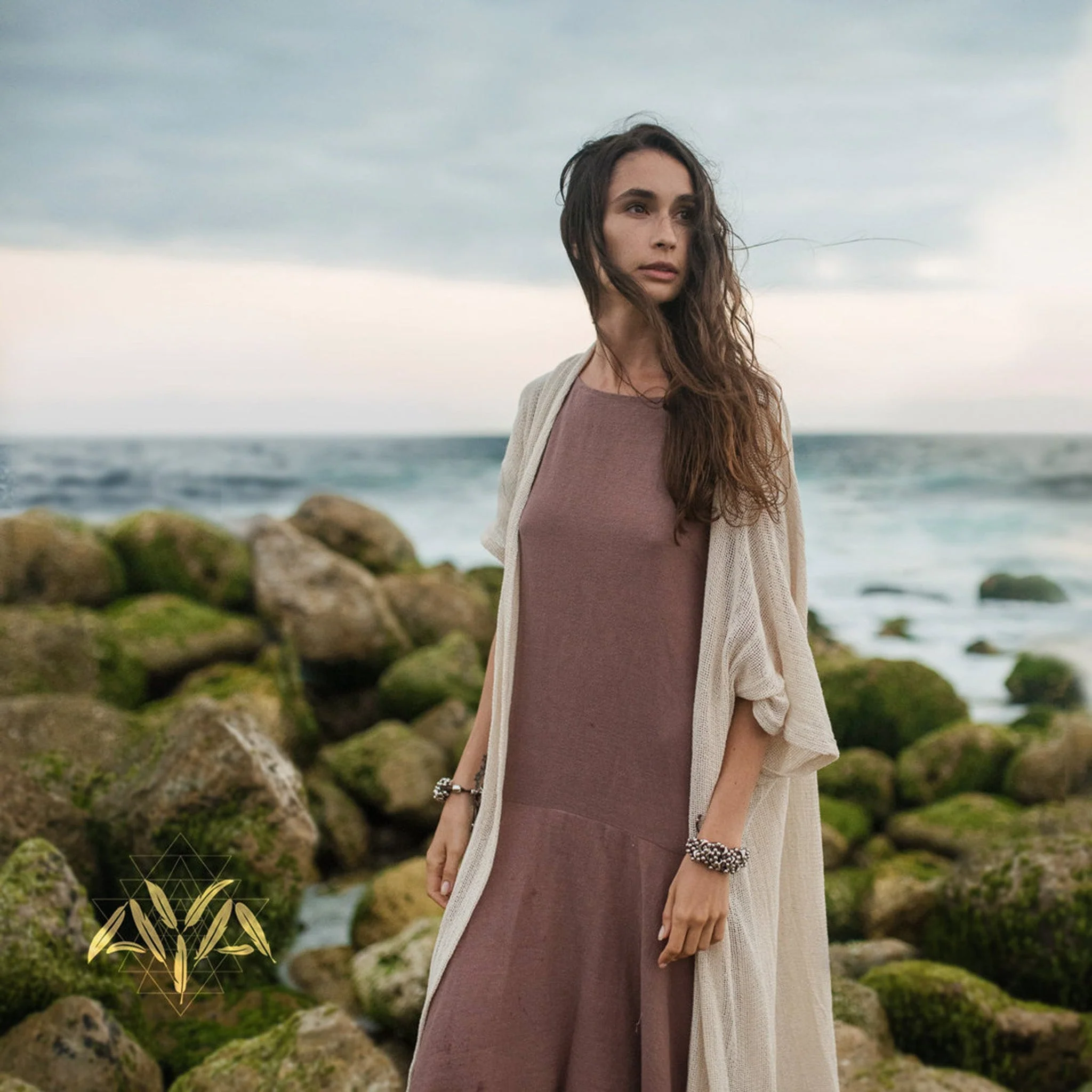 Off-White Cotton Boho Kimono Cover-up • Bridal Cape • Poncho Robe - Image 5