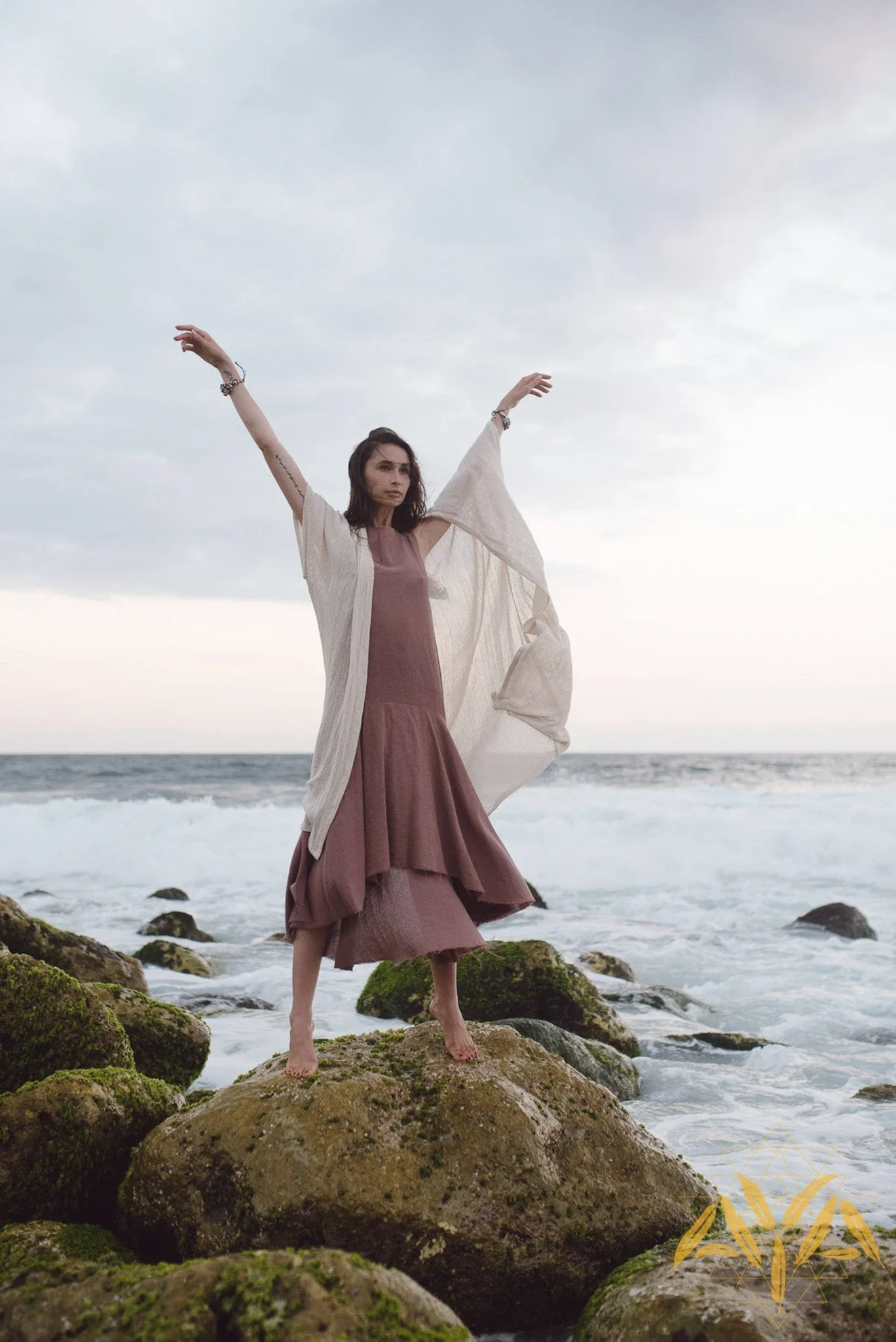 Off-White Cotton Boho Kimono Cover-up • Bridal Cape • Poncho Robe - Image 6