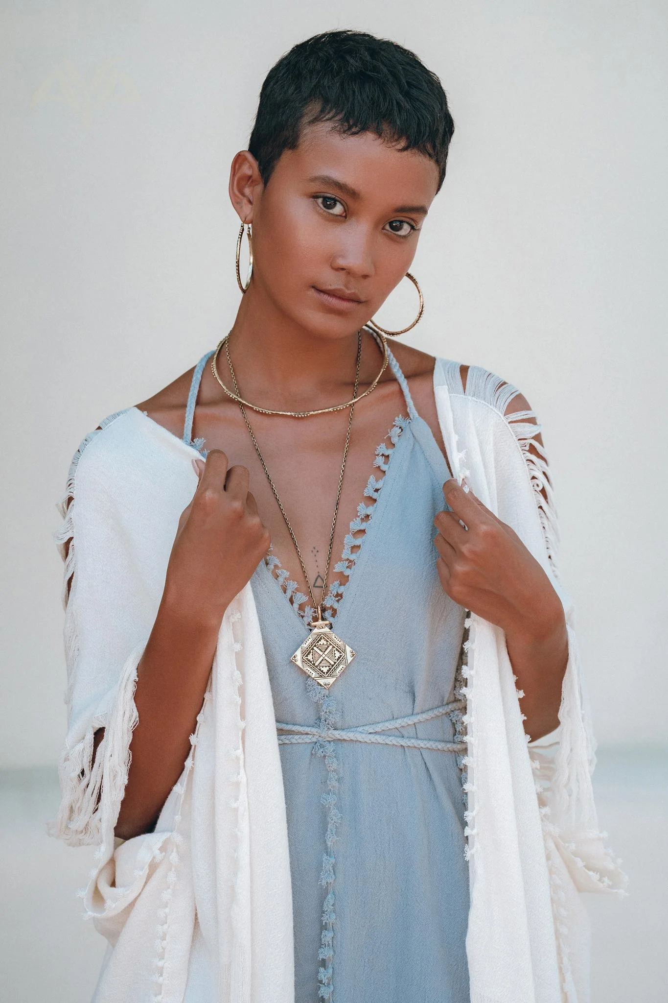 Off-White Cotton Poncho Cape • Organic Tribal Kimono Cover Up - Image 10