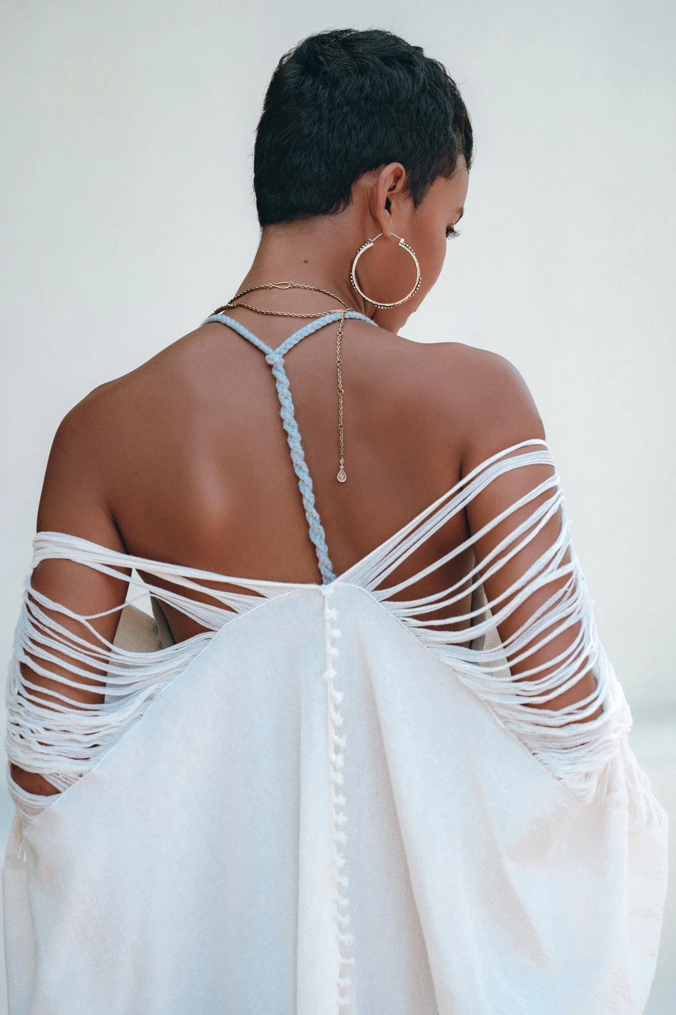 Off-White Cotton Poncho Cape • Organic Tribal Kimono Cover Up - Image 2