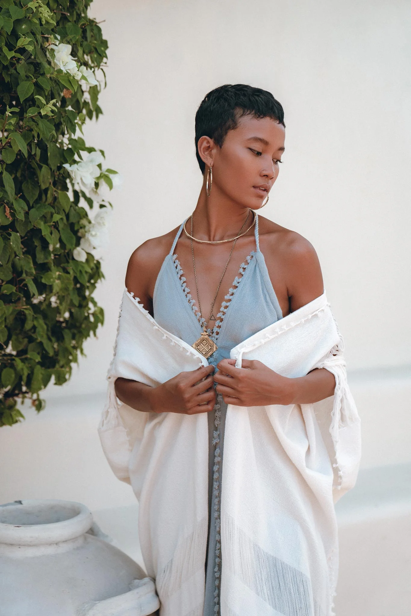 Off-White Cotton Poncho Cape • Organic Tribal Kimono Cover Up - Image 4