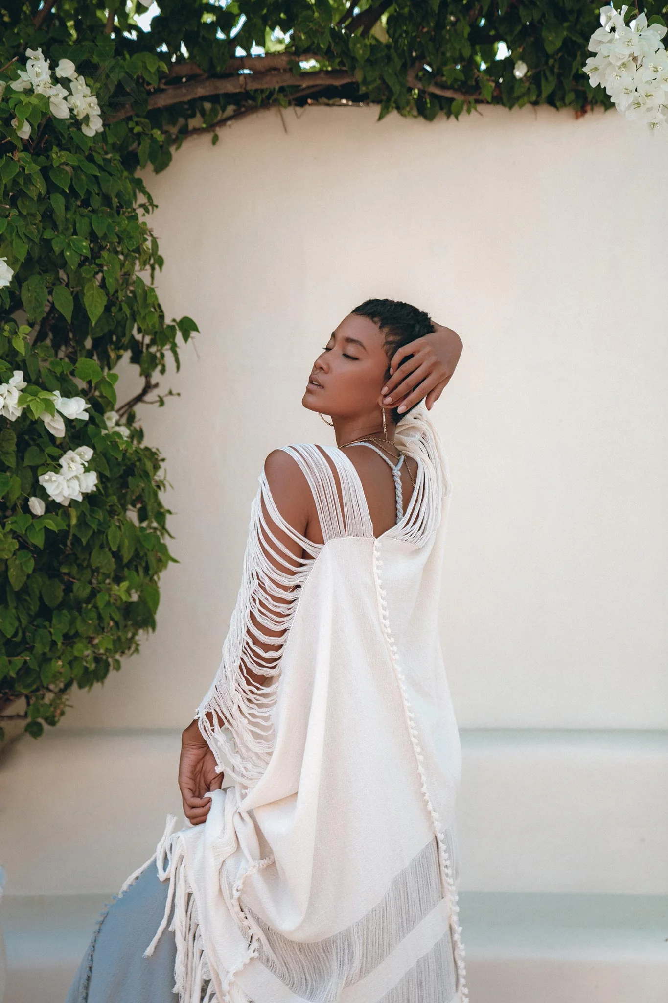 Off-White Cotton Poncho Cape • Organic Tribal Kimono Cover Up - Image 6