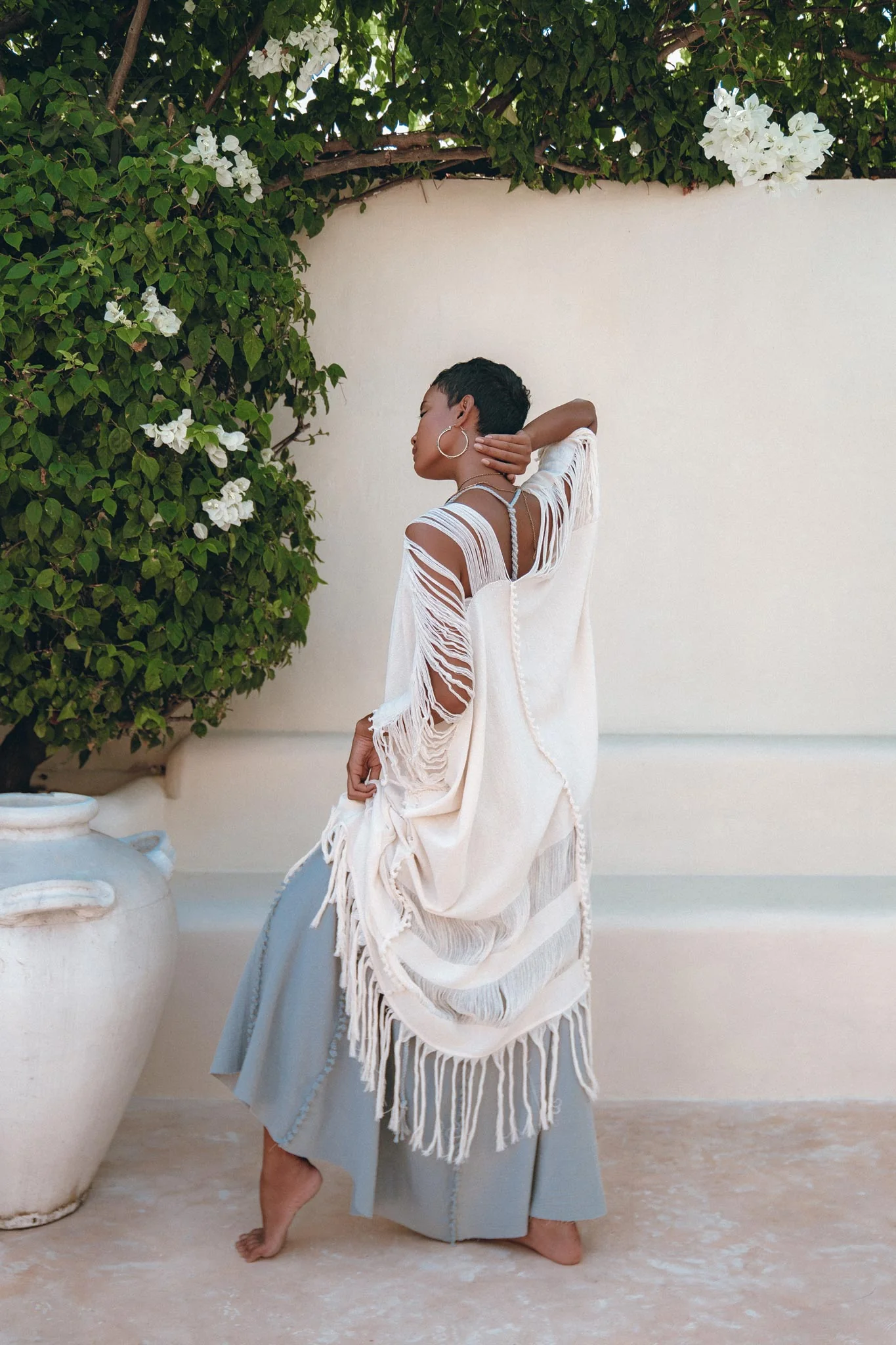 Off-White Cotton Poncho Cape • Organic Tribal Kimono Cover Up - Image 7