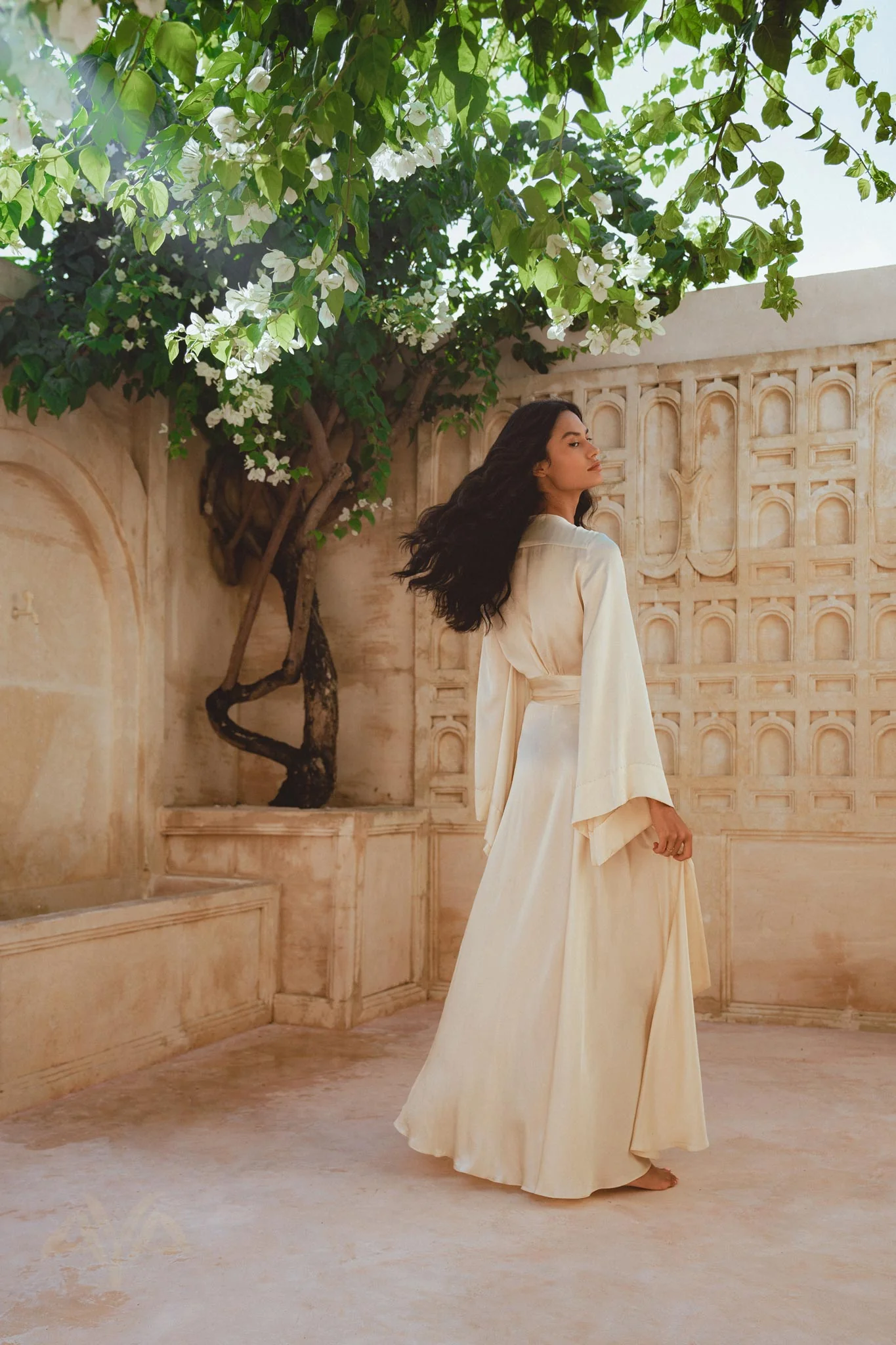 Cream Venus Peace Silk Skirt • Organic Beach Maxi Skirt • Belted Minimalist Skirt - Image 8
