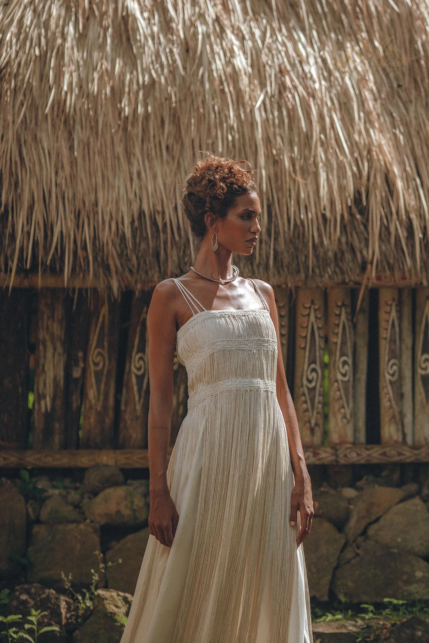 Off-White Tribal Goddess Slip Over • Ethnic Handwoven Macrame Layer Up Sheer Net