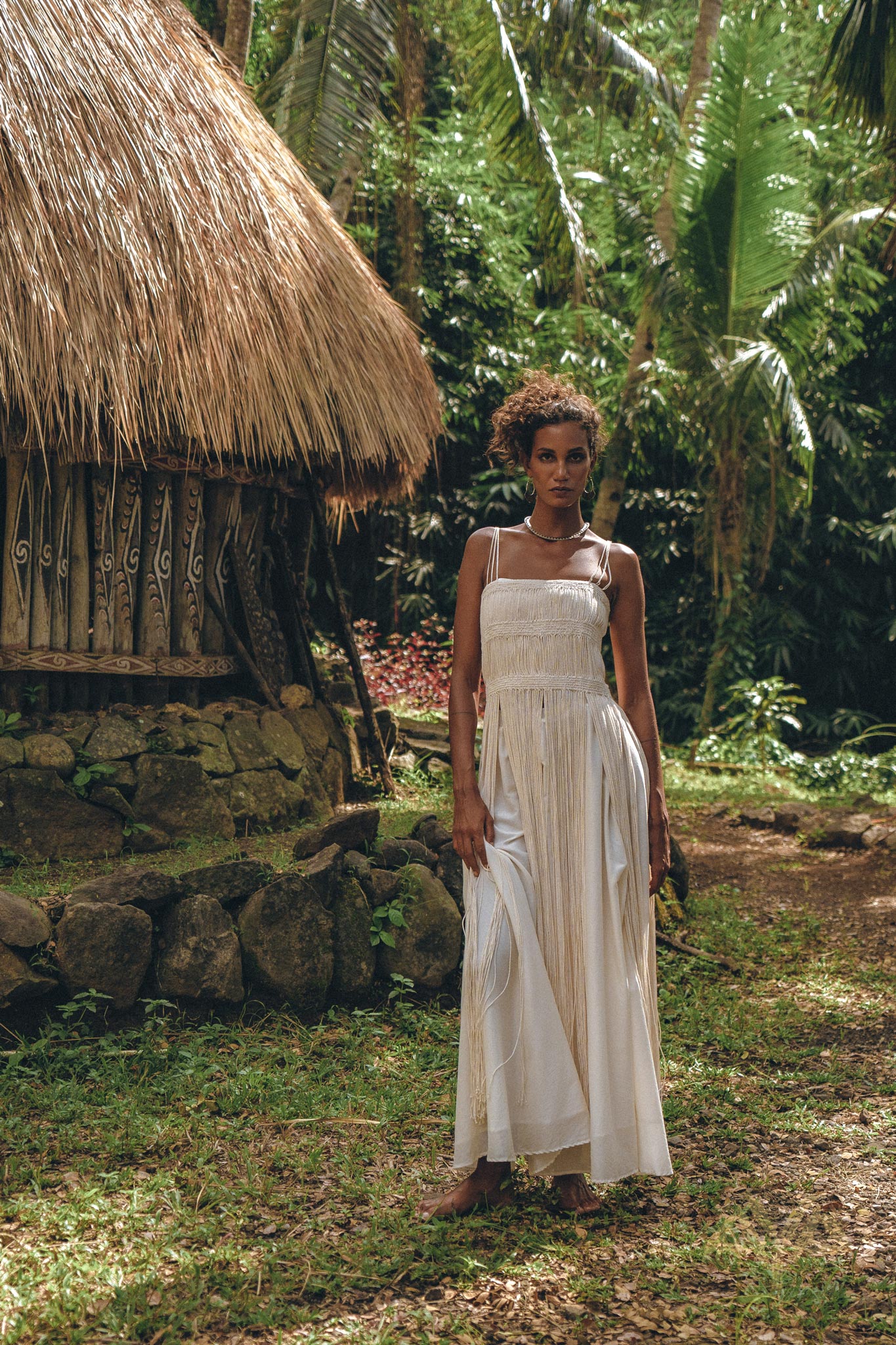 Off-White Tribal Goddess Slip Over • Ethnic Handwoven Macrame Layer Up Sheer Net - Image 3