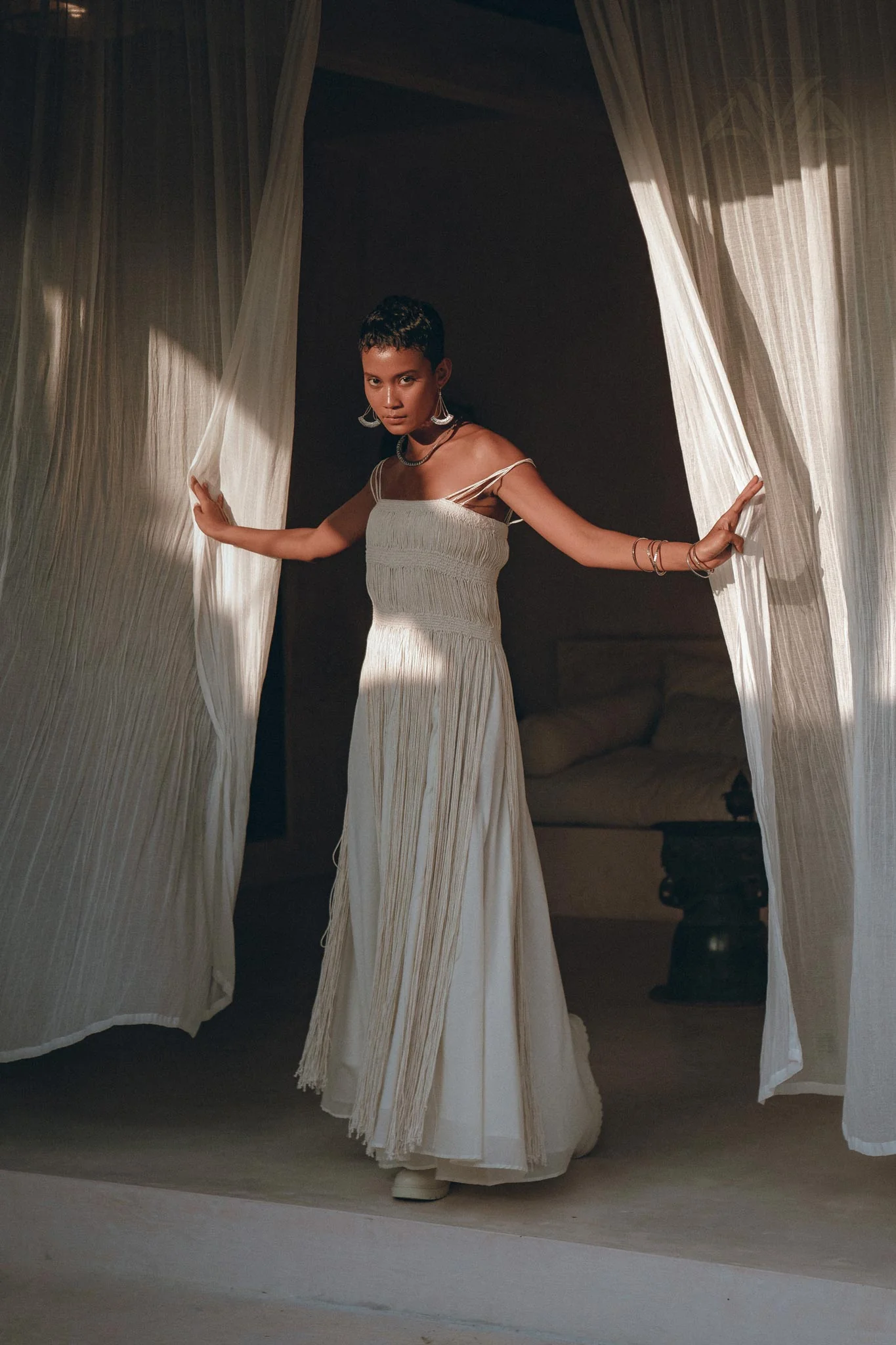 Off-White Tribal Goddess Slip Over • Ethnic Handwoven Macrame Layer Up Sheer Net - Image 5