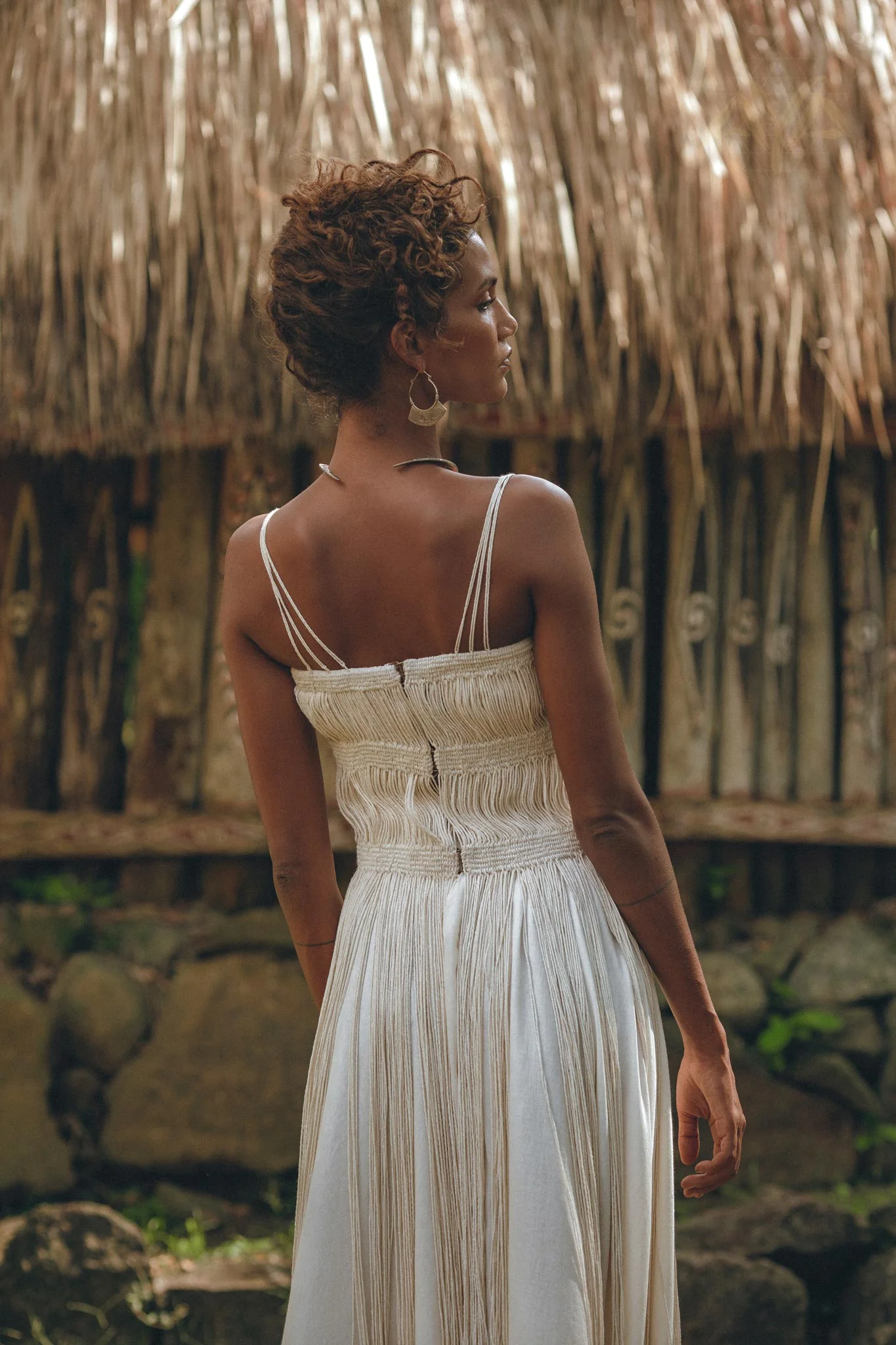 Off-White Tribal Goddess Slip Over • Ethnic Handwoven Macrame Layer Up Sheer Net - Image 9