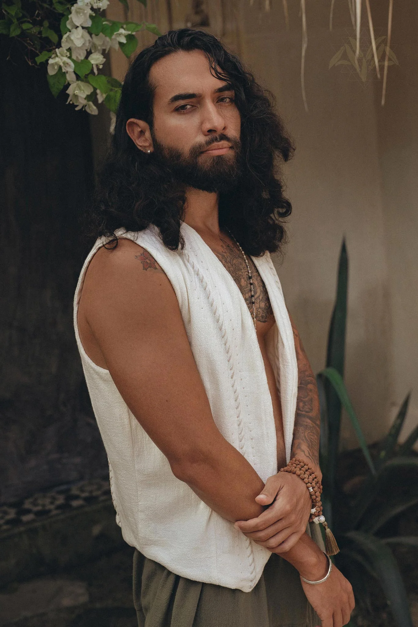 Off-White Hand Embroidered Vest for Men - Image 2