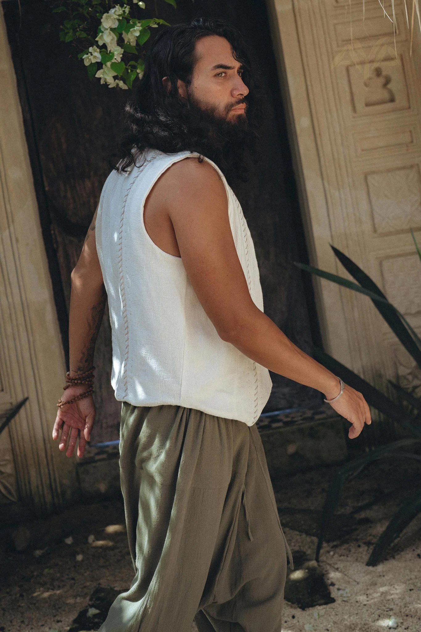 Off-White Hand Embroidered Vest for Men - Image 8