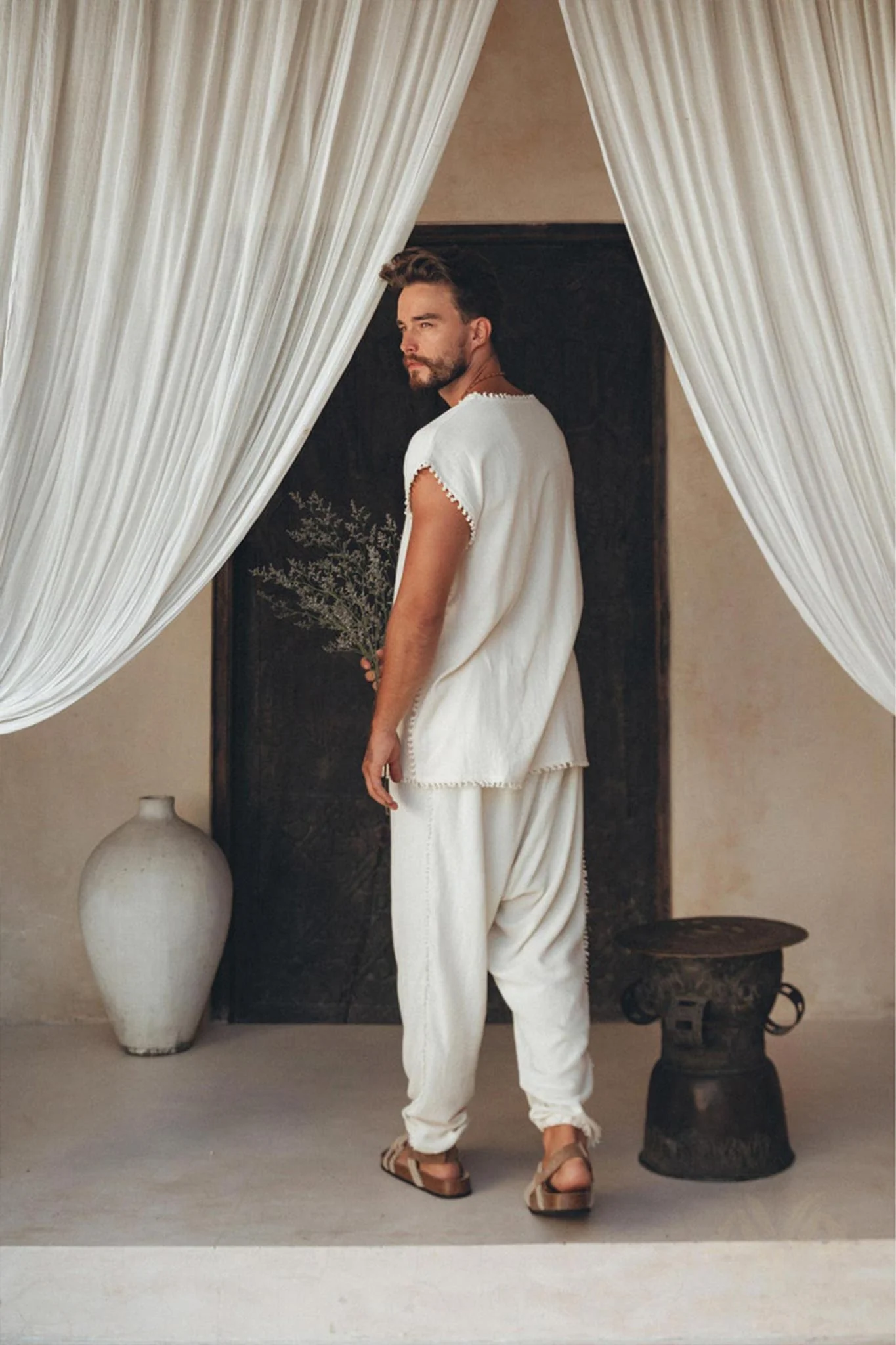 Off-White Handmade Knots Decorated T-Shirt for Men - Image 6