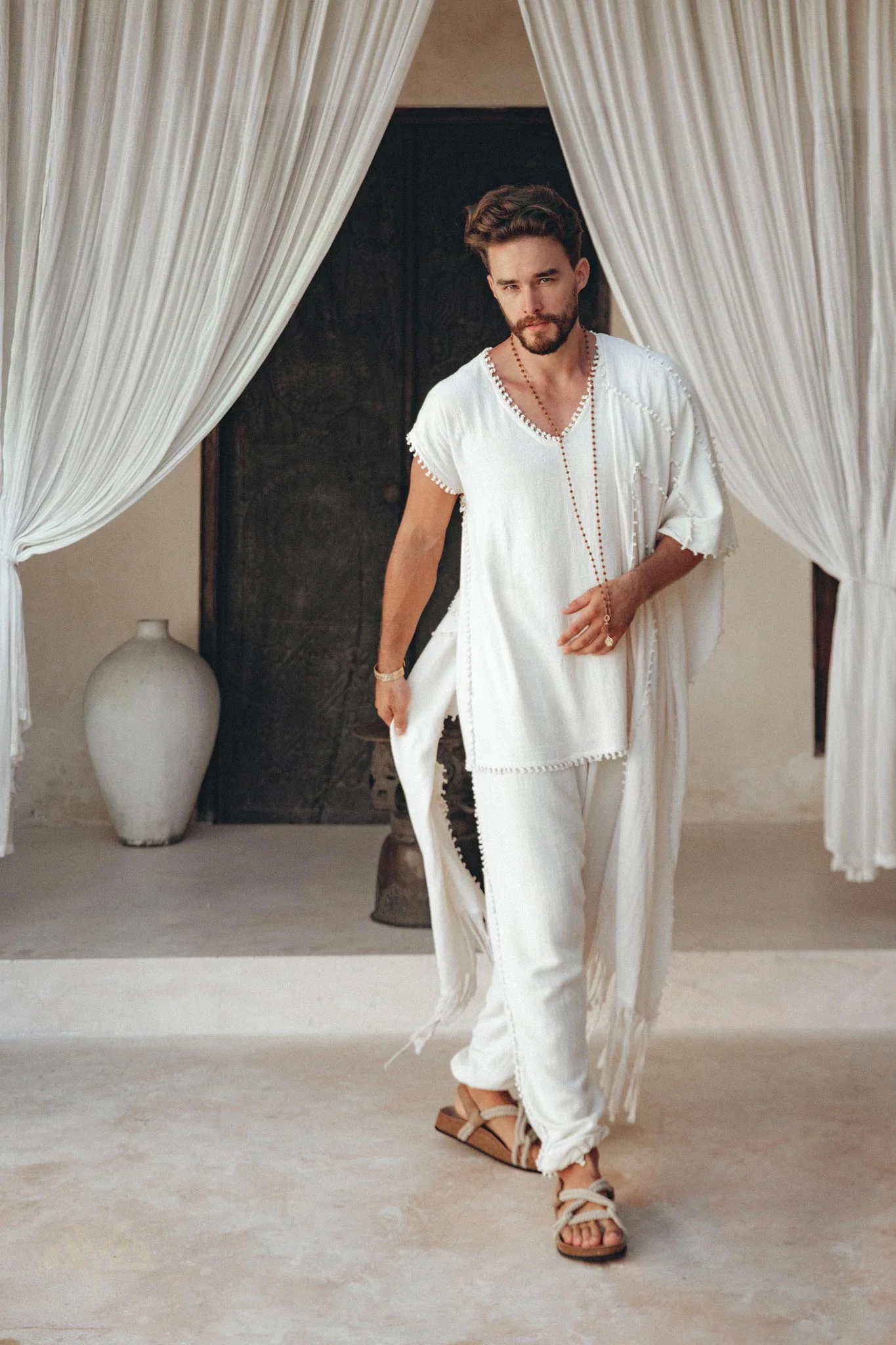 Off-White Handwoven Cotton Pants for Men - Image 7