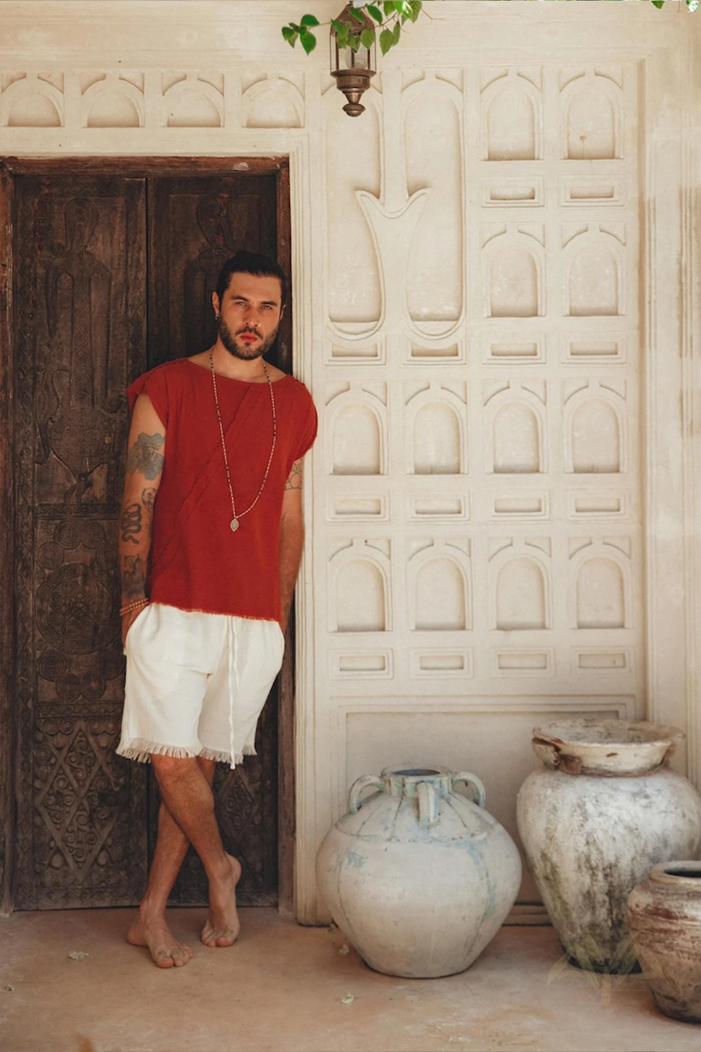 Off-White Handwoven Cotton Shorts for Men