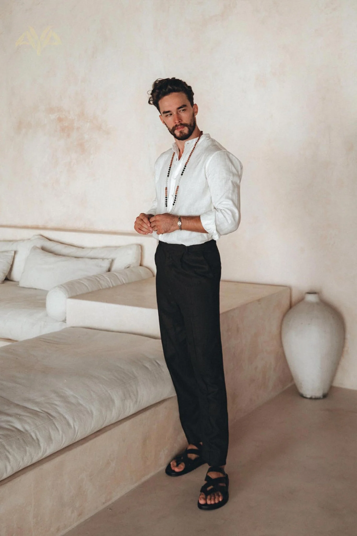 Off-White Linen Classic Minimalist Shirt for Men - Image 2