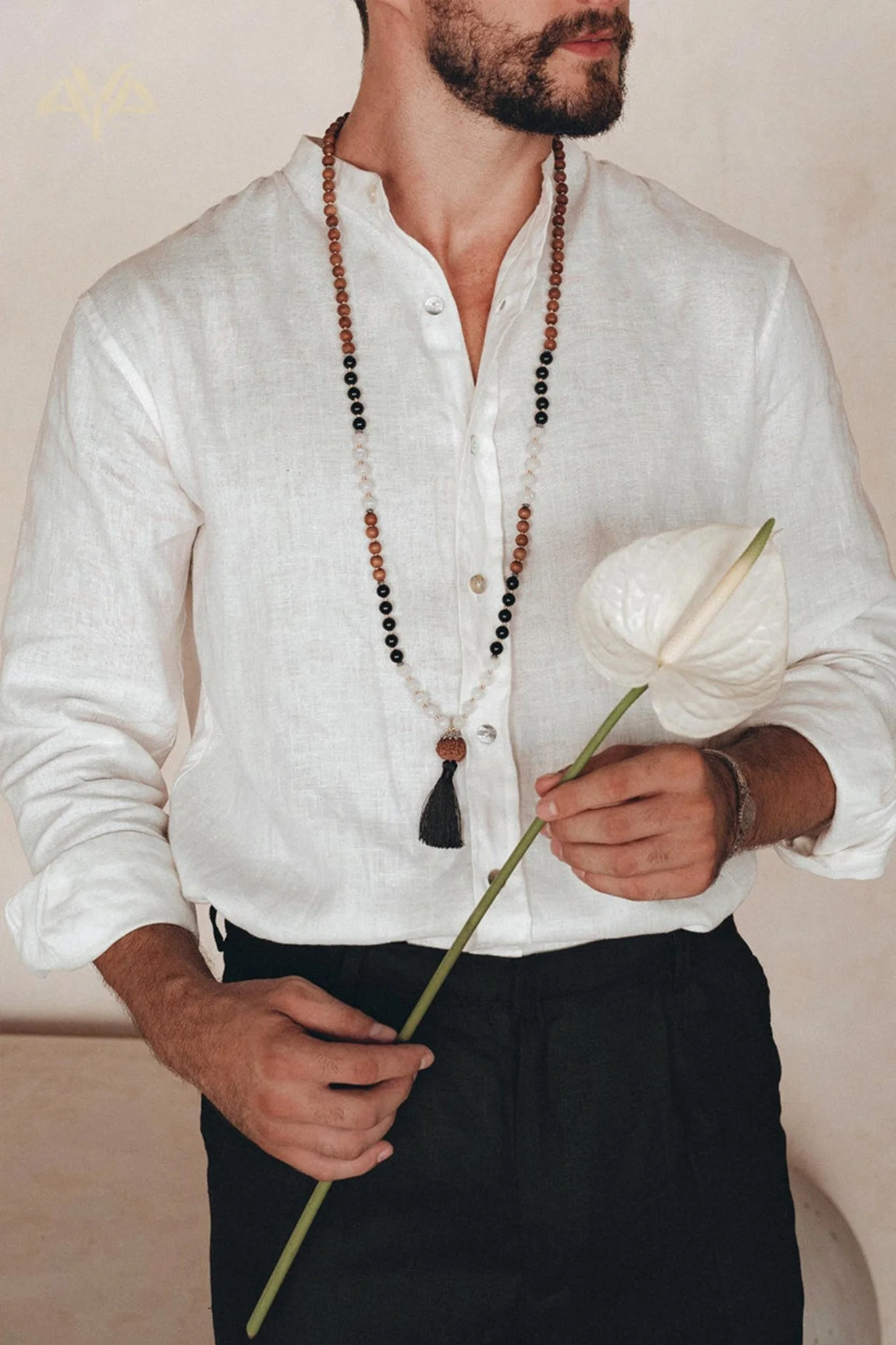 Off-White Linen Classic Minimalist Shirt for Men - Image 3