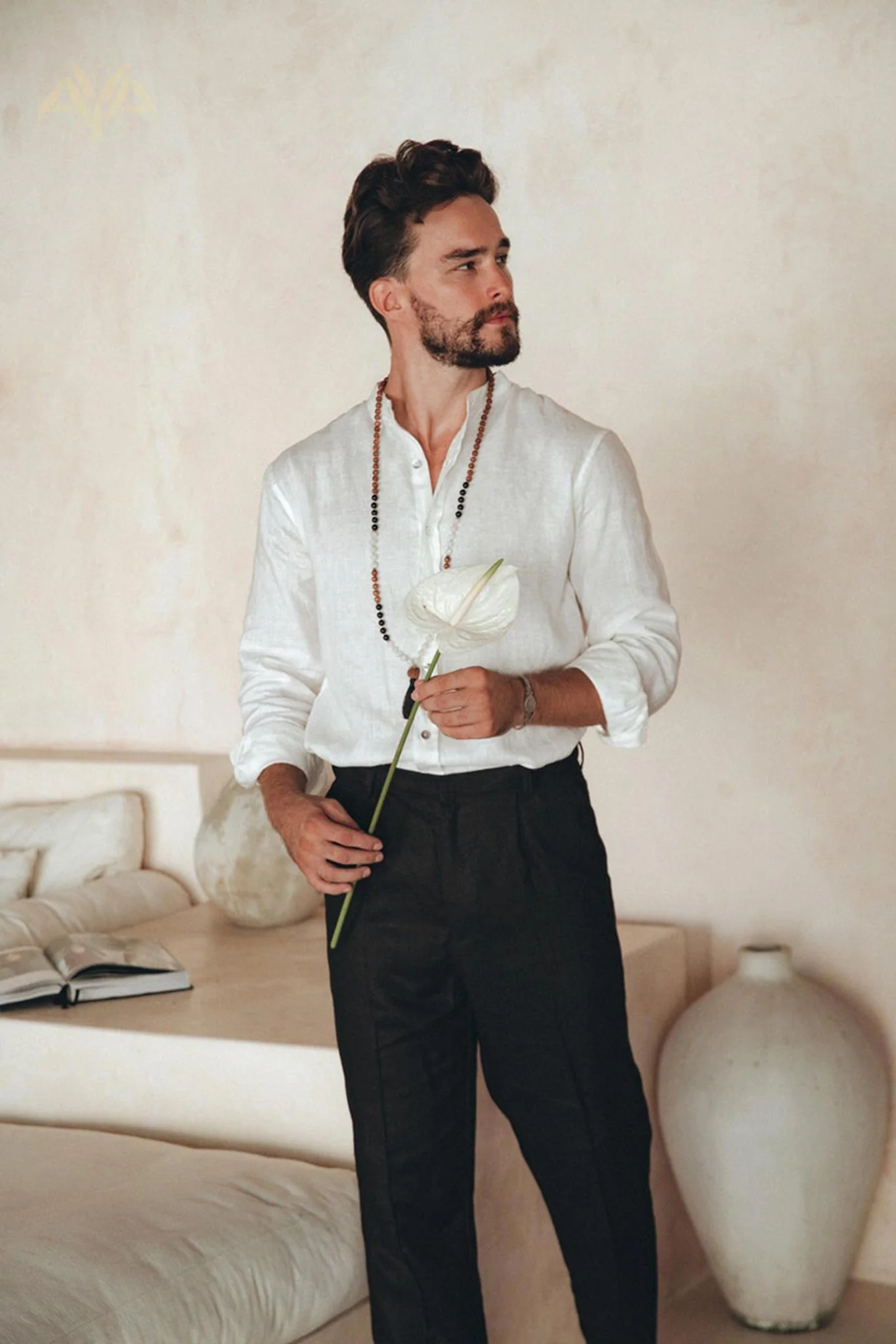 Off-White Linen Classic Minimalist Shirt for Men - Image 4