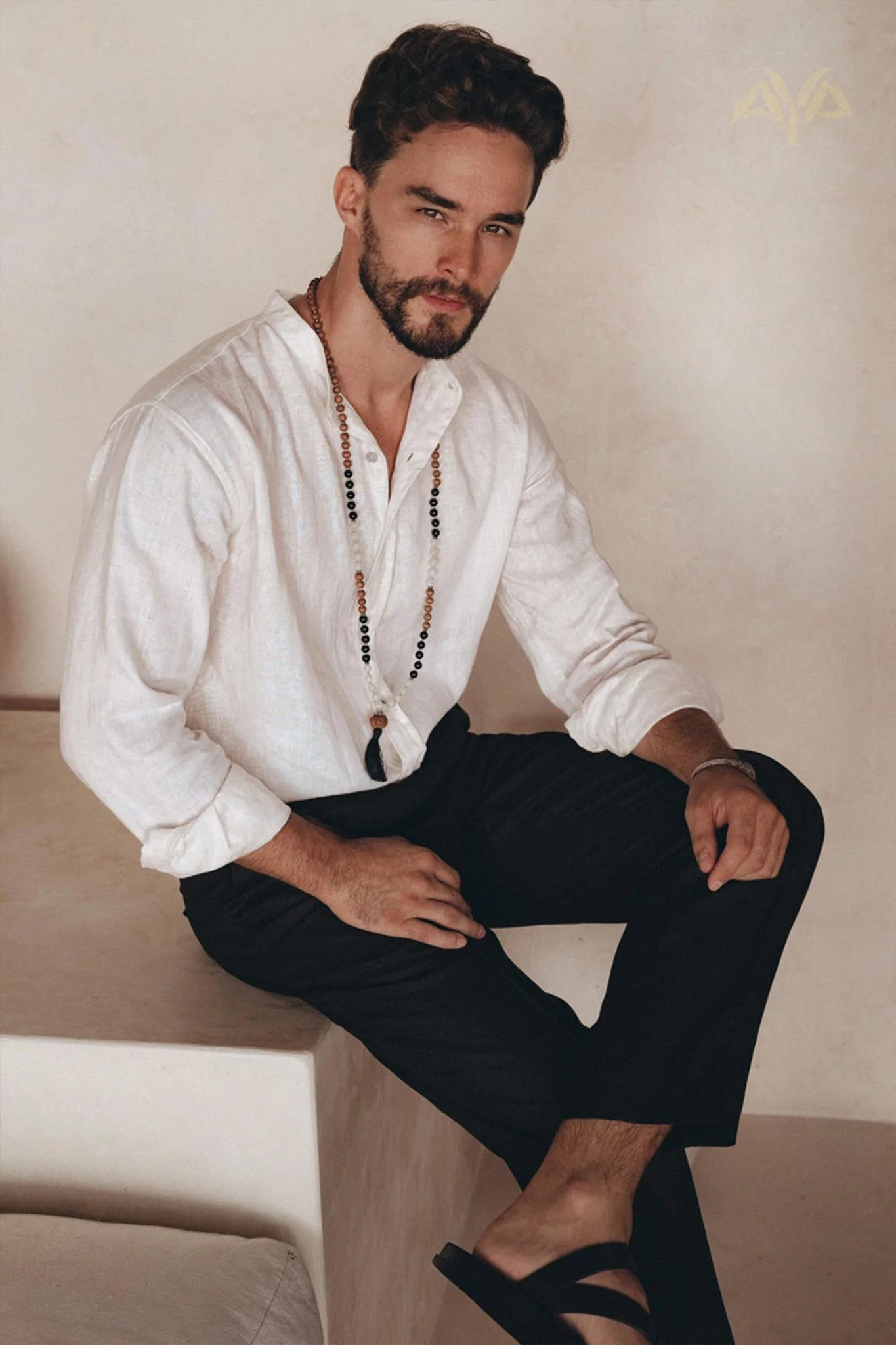 Off-White Linen Classic Minimalist Shirt for Men - Image 6