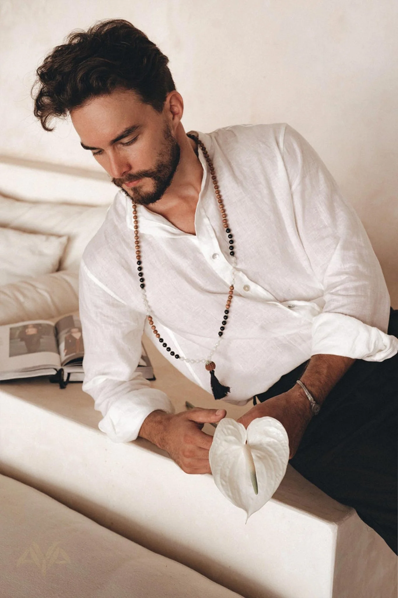 Off-White Linen Classic Minimalist Shirt for Men - Image 7