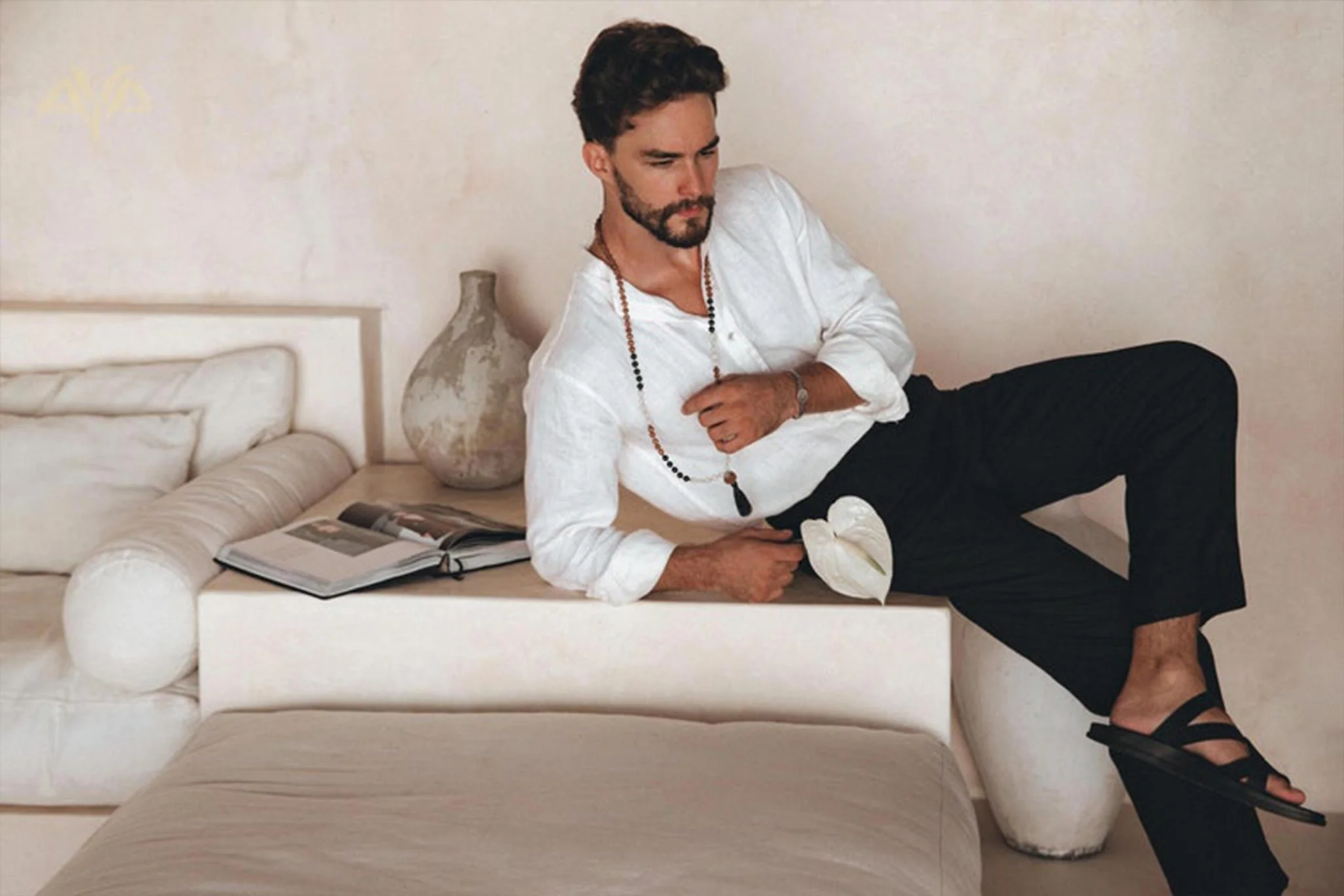 Off-White Linen Classic Minimalist Shirt for Men - Image 8