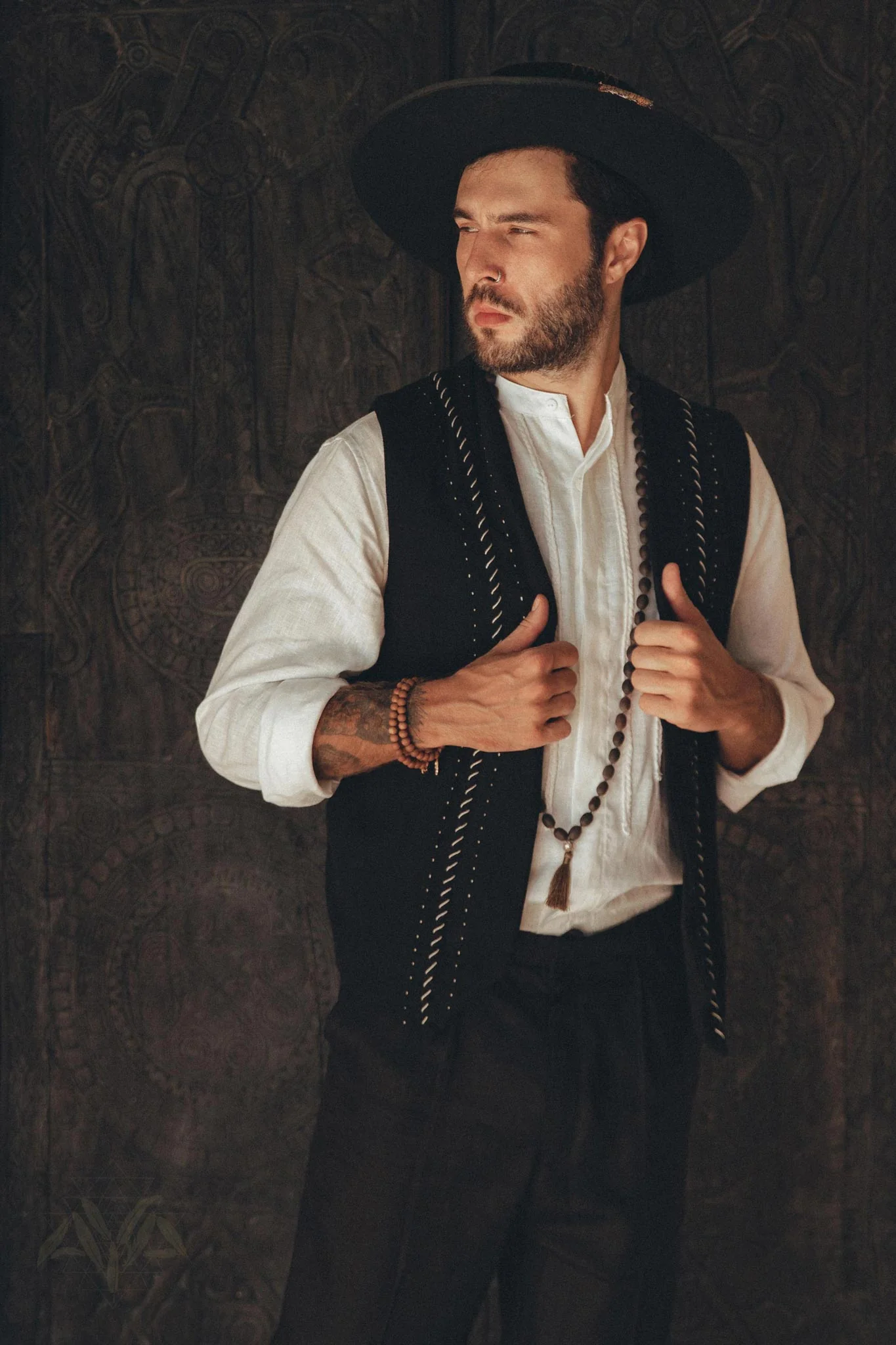 Off-White Linen Shirt for Men with Handmade Braids - Image 8