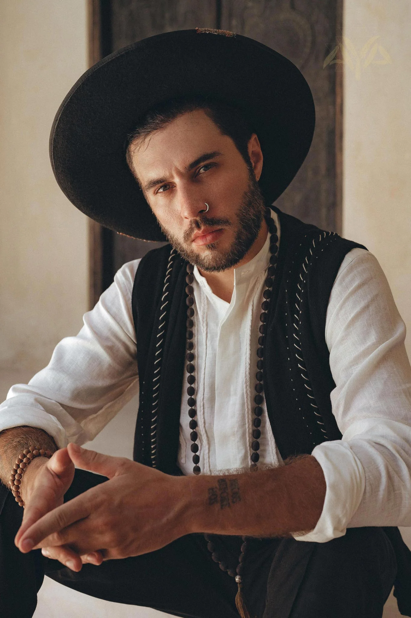 Off-White Linen Shirt for Men with Handmade Braids - Image 9