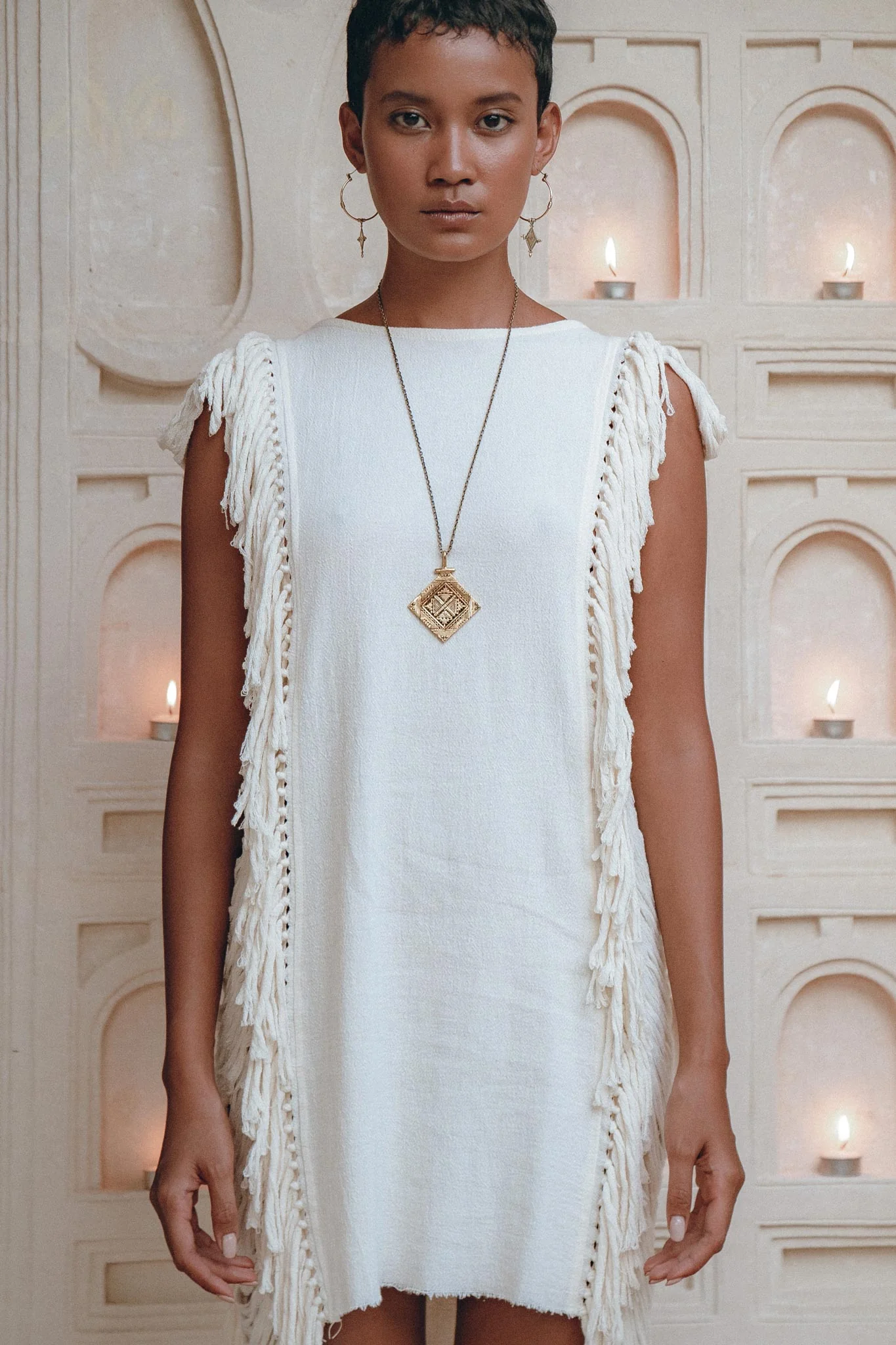 Off-White Mini Dress • Sleeveless Open Sides Dress • Ladders Sides Dress - Image 3