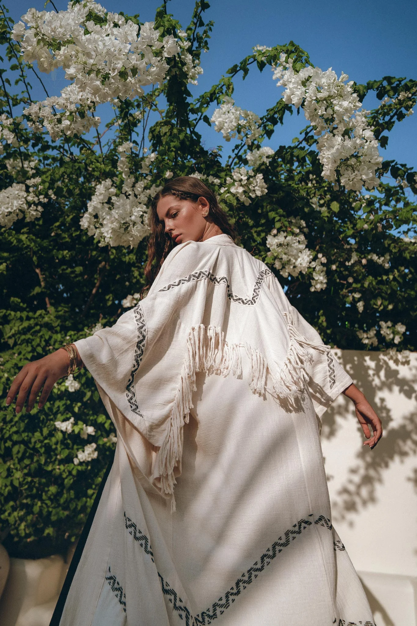 Off-White Organic Cotton Cardigan • Hand Embroidered Boho Overcoat Robe - Image 2