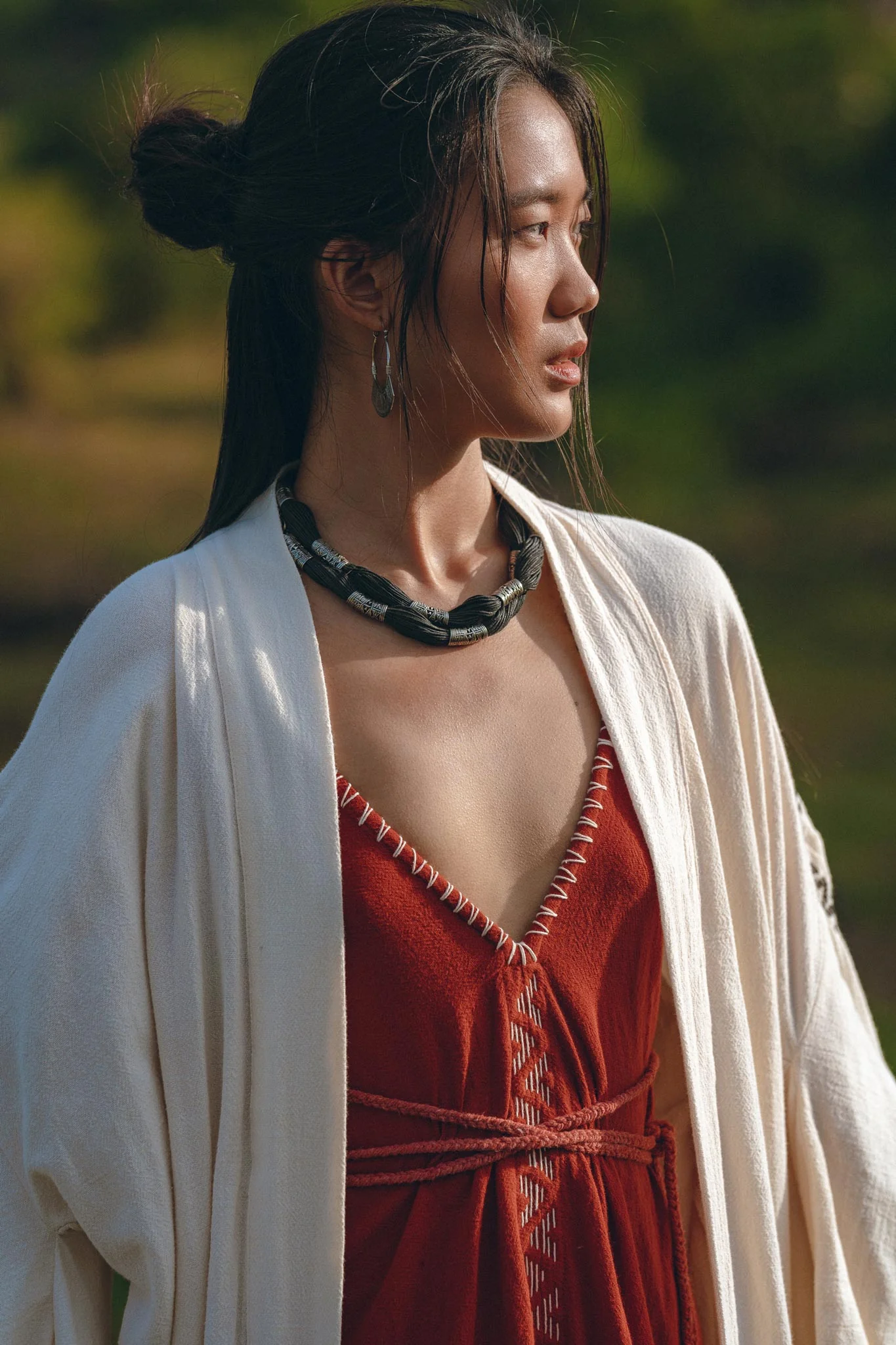 Off-White Organic Cotton Cardigan • Hand Embroidered Boho Overcoat Robe - Image 6